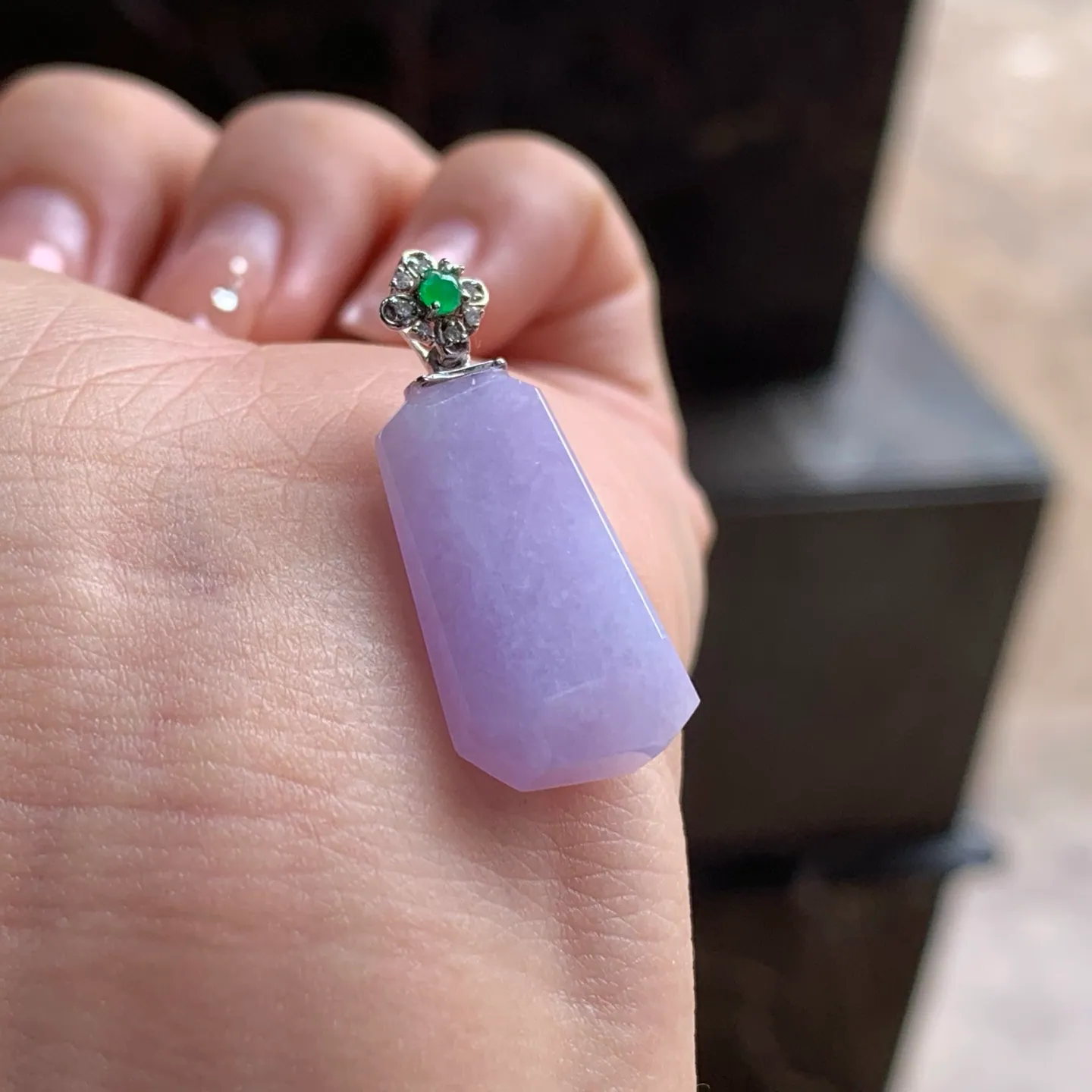Type A Jadeite Plain Tablet Pendant, Lavender, Gold Bail (5)