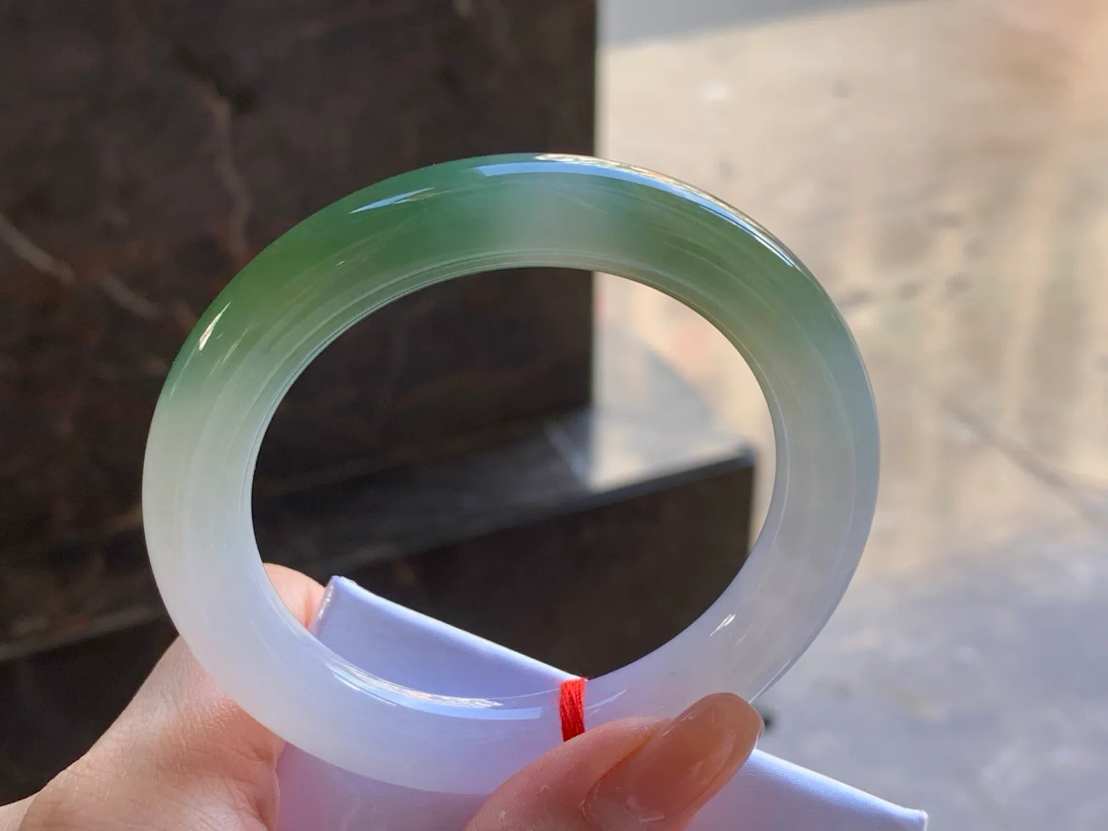 Natural Type A Jadeite Round Bangle, White and Green, 56mm (5)