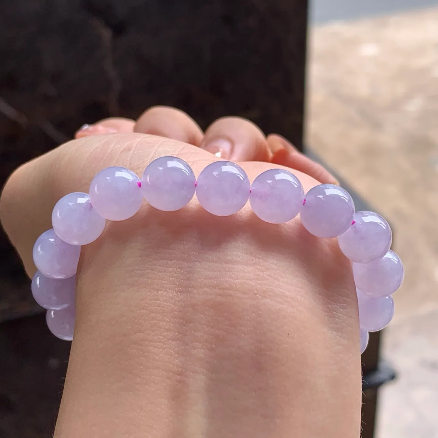 Type A Jadeite Bead Bracelet, Pink Lavender, 9.9mm (6)