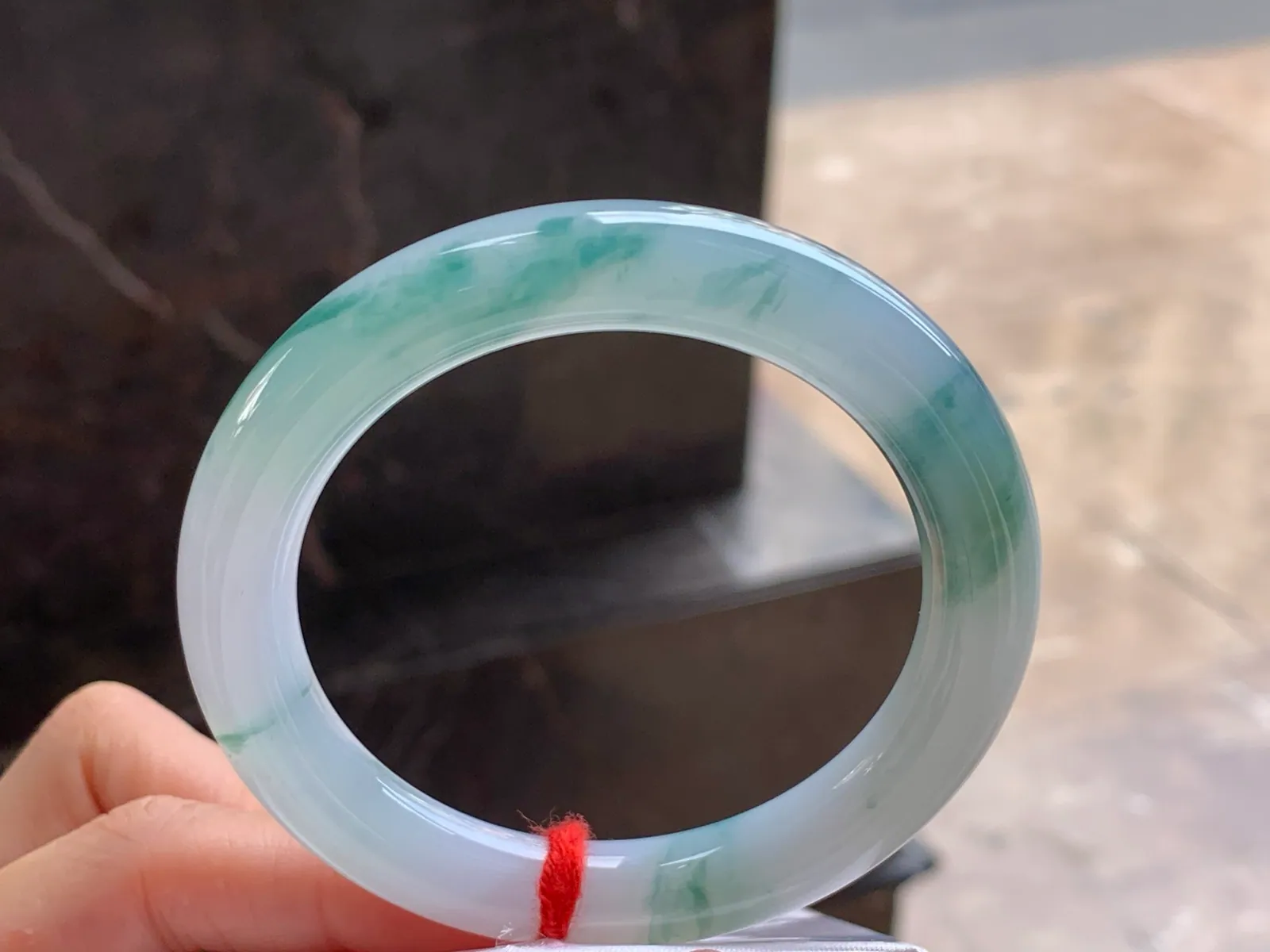 Type A Jadeite Round Bangle, Blue-Green Flower, 54.5mm (4)