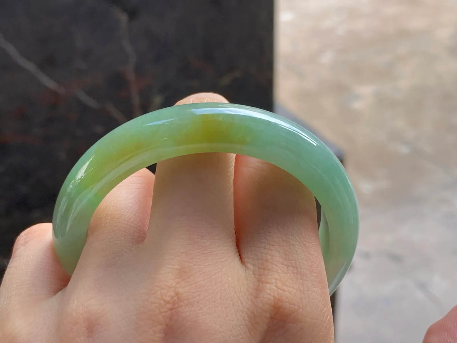 Type A Jadeite Flat Bangle, Yellow and Green, 58mm (8)