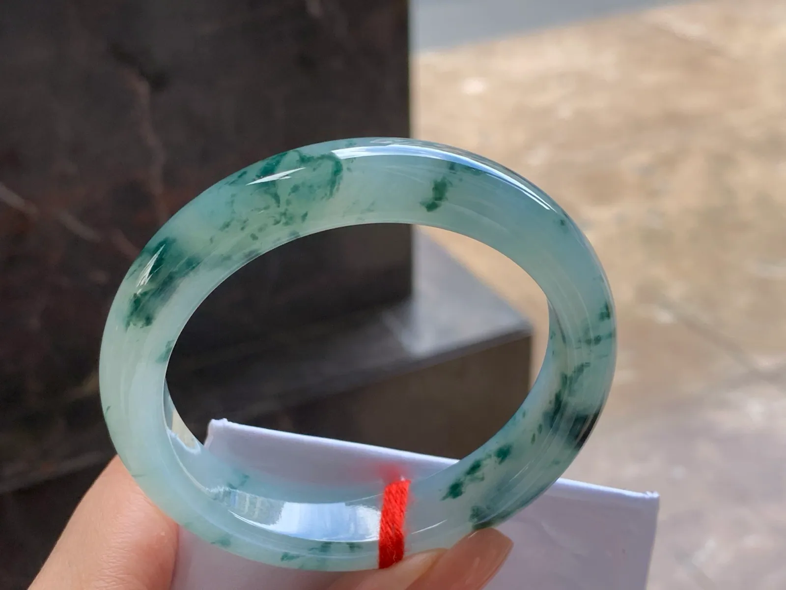 Type A Jadeite Bangle, Icy, Green Floating Flowers, 57.5mm (5)