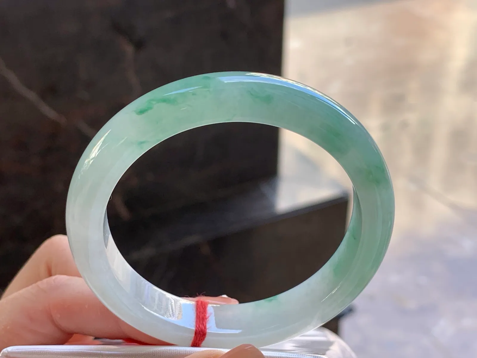 Natural Type A Jadeite Floating Green Bangle, Icy, 56.3mm