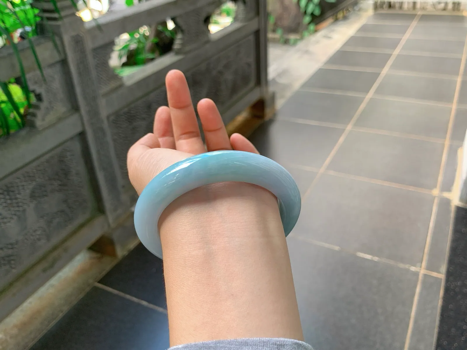 Type A Jadeite Round Bangle, Icy-Glutinous Misty Blue, 60mm (7)