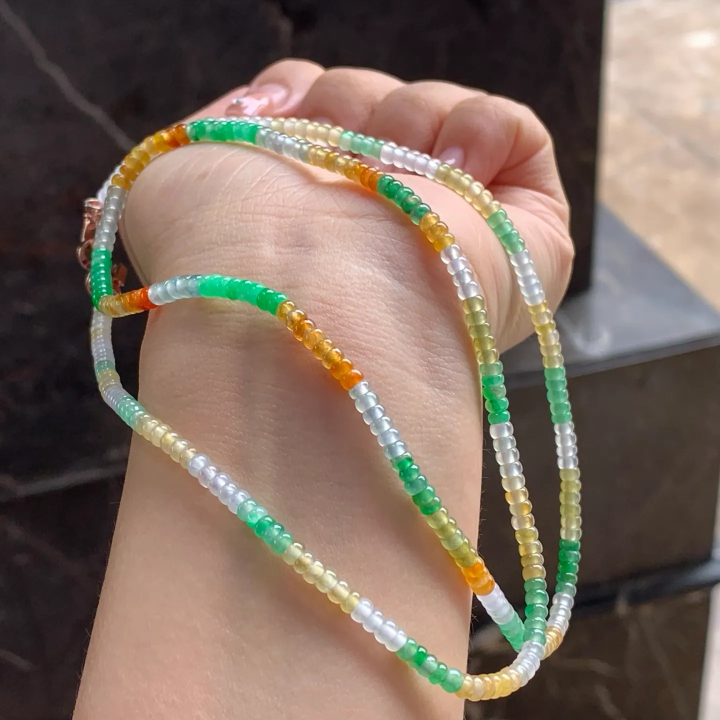 Type A Jadeite Abacus Bead Strand, Icy Three-Color, 3.4mm (6)