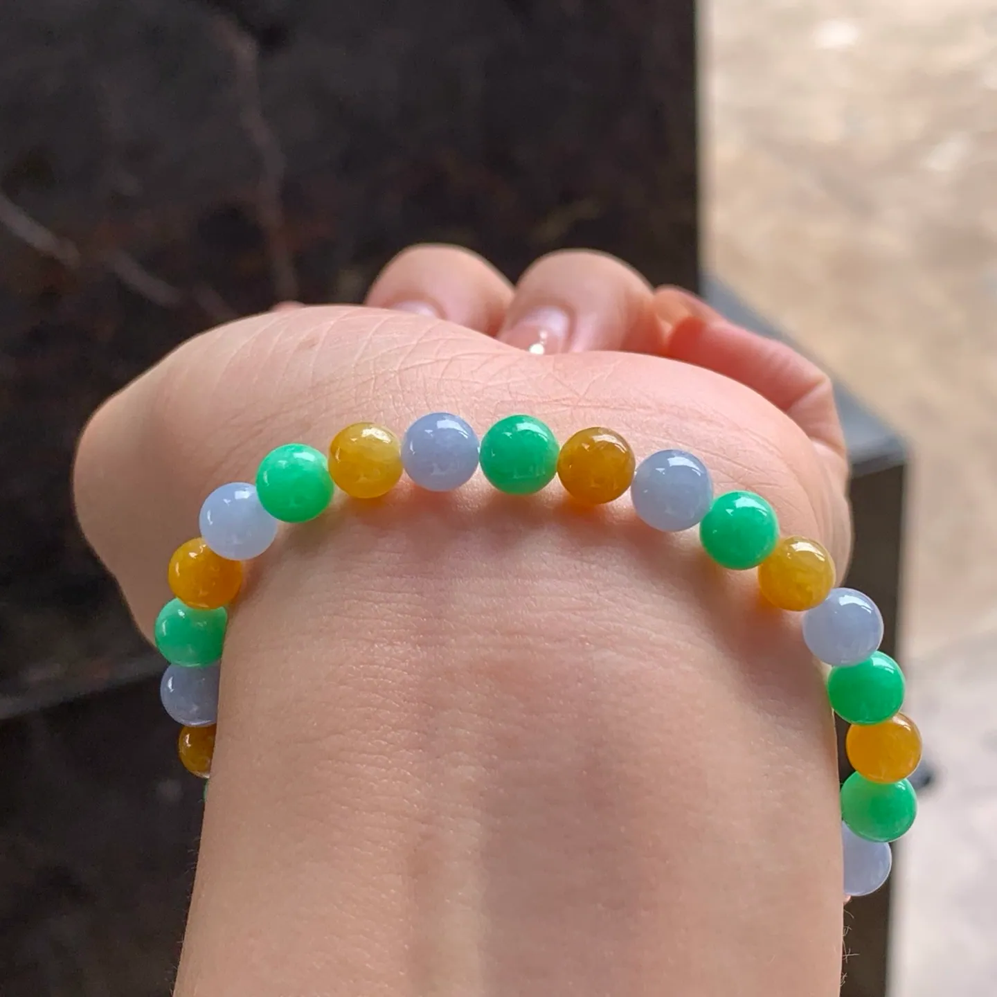 Type A Jadeite Bead Bracelet, Fu Lu Shou 3 Colors, 6.5mm (5)