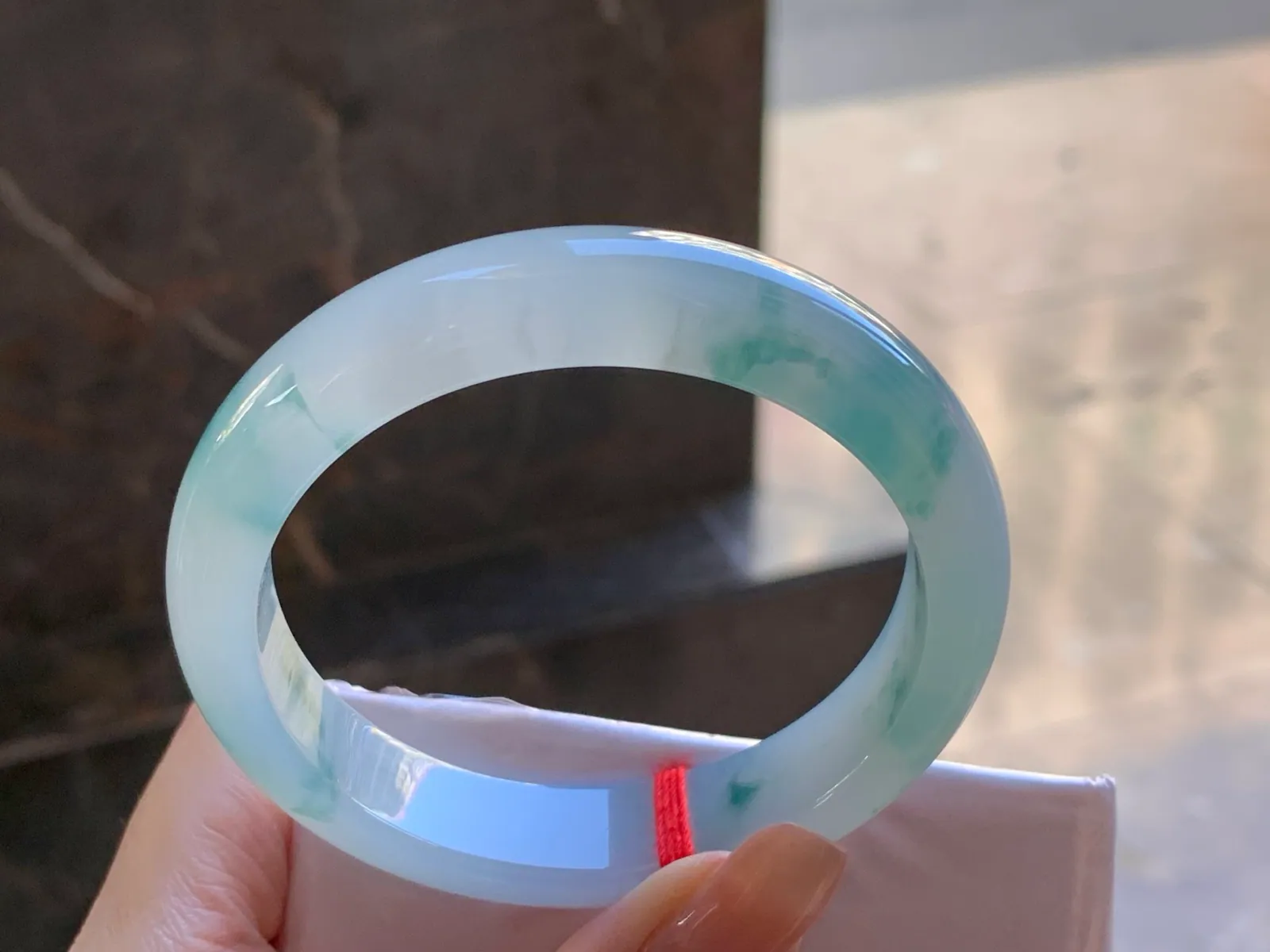 Natural Type A Jadeite Blue Floating Flower Bangle, 55.8mm (6)