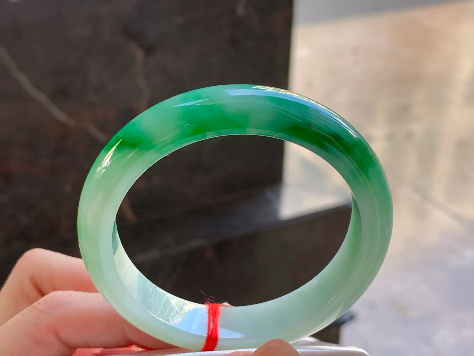 Natural Type A Jadeite Bangle, Floating Green, 55.6mm