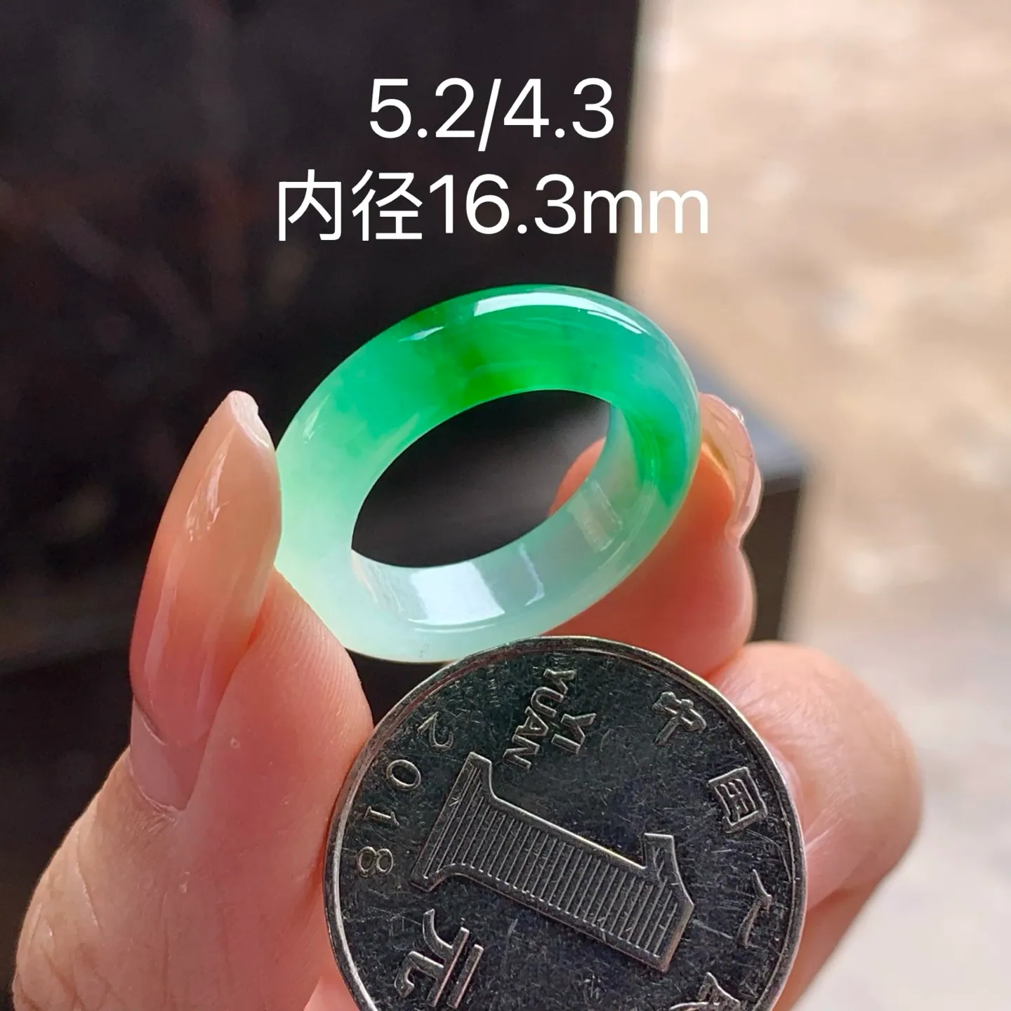 Natural Type A Jadeite Band Ring, Icy Vivid Green, 16.3mm (7)