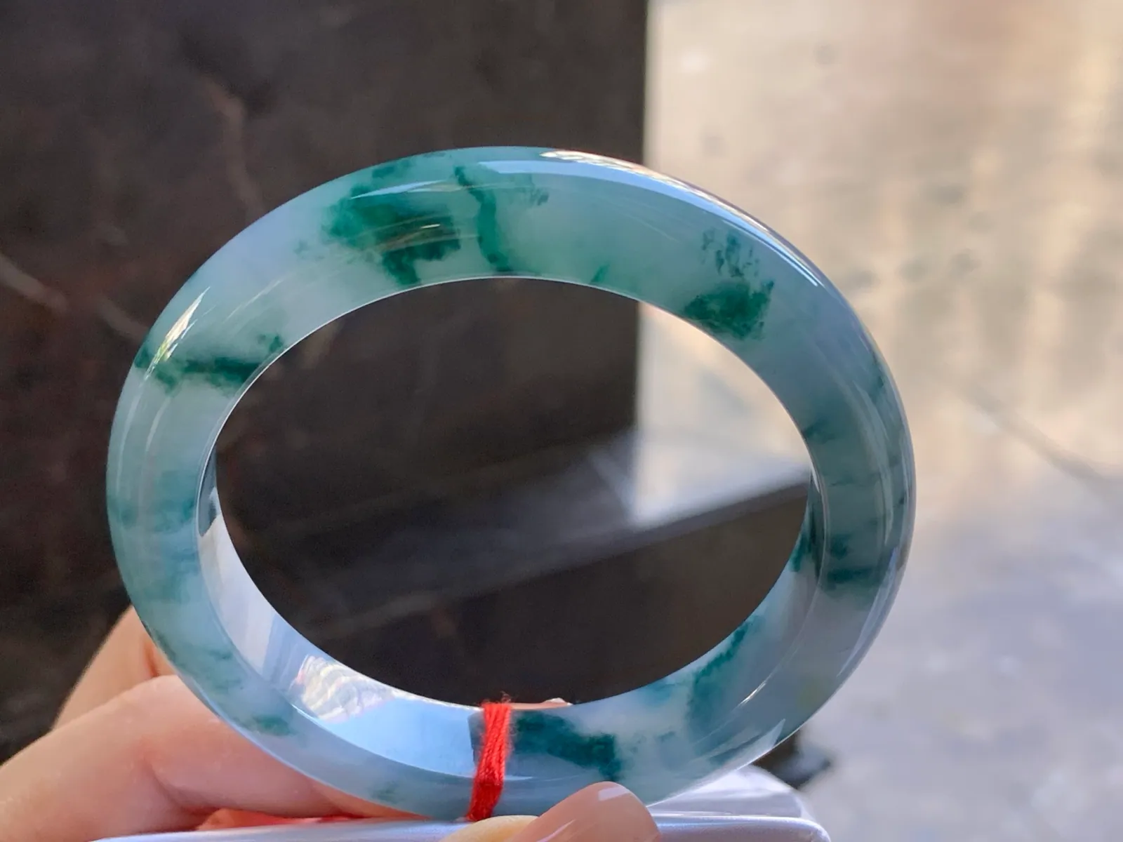 Type A Jadeite Flat Bangle, Floating Flower, 56.5mm (4)