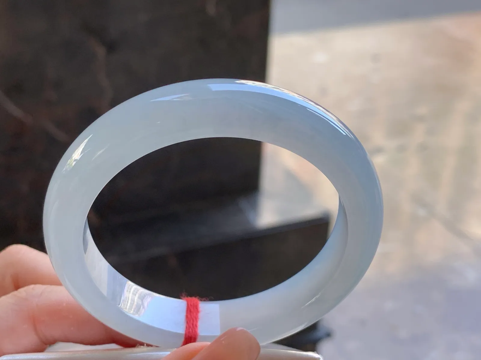 Type A Jadeite Flat Bangle, Icy-Glutinous Icy White, 56.6mm