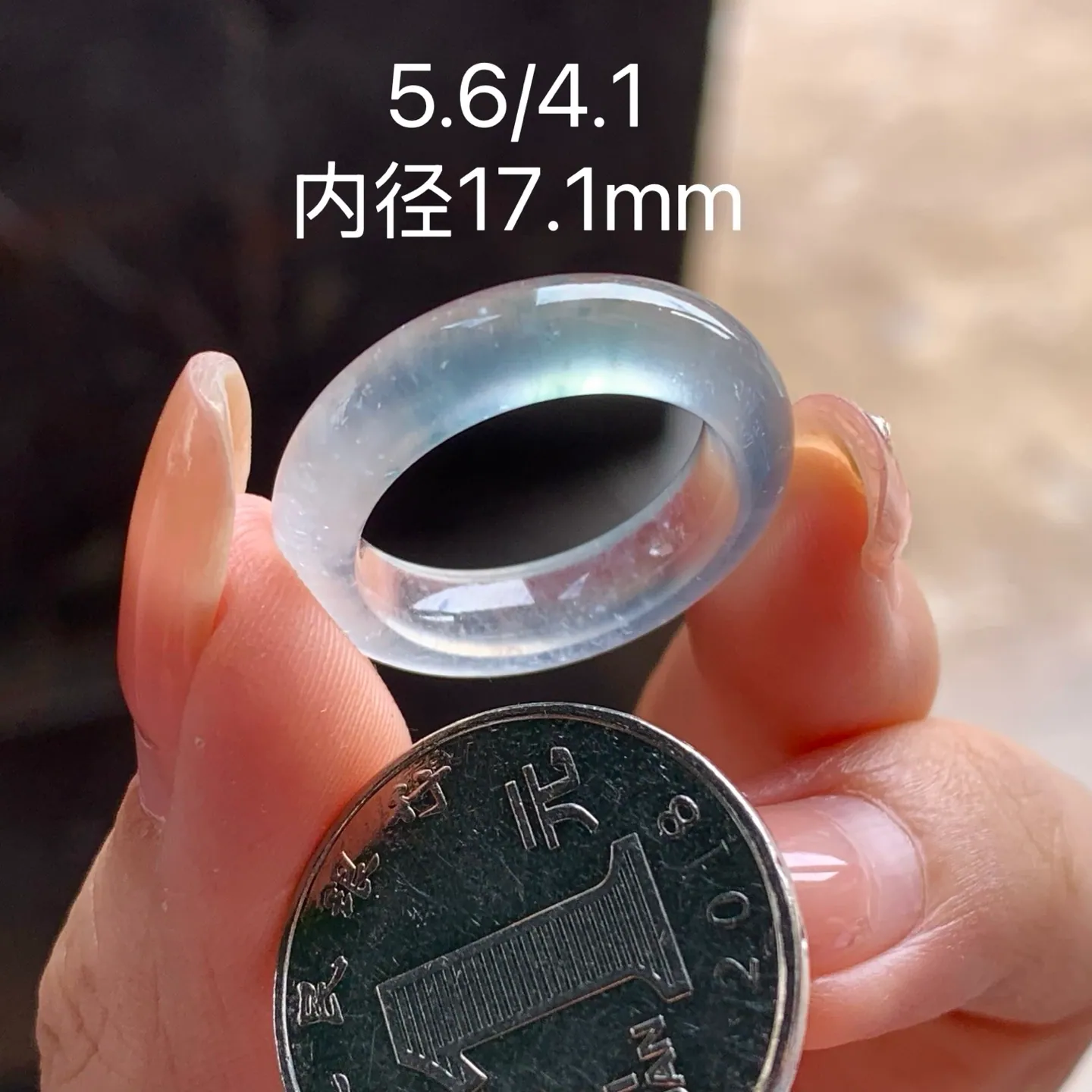 Natural Type A Glassy Jadeite Band Ring, Colorless, 17.1mm (7)