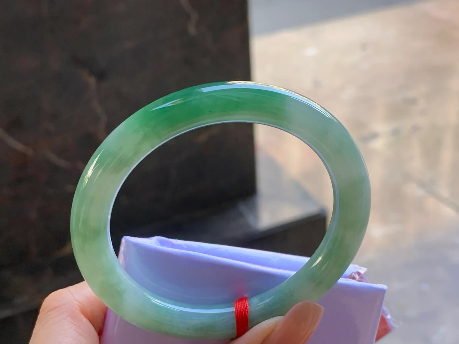 Type A Jadeite Round Bangle, Glutinous Green Flower, 55.5mm (4)
