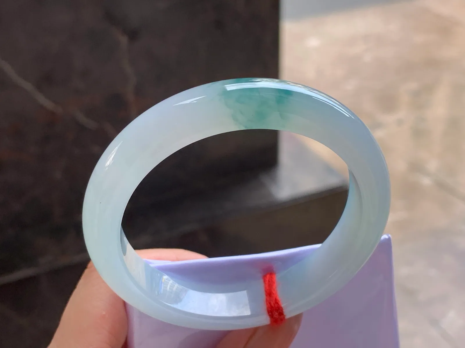 Type A Jadeite Flat Bangle, Blue-Green Flower, 57mm (5)