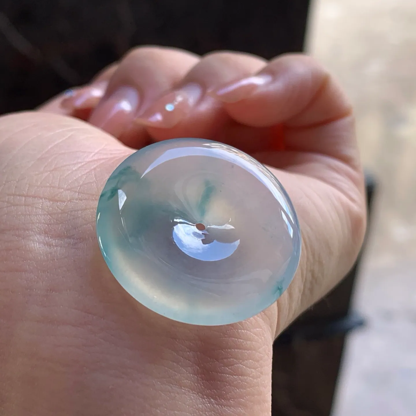 Type A Jadeite Ping An Kou, Icy, Blue Flowers, 29.1mm (6)
