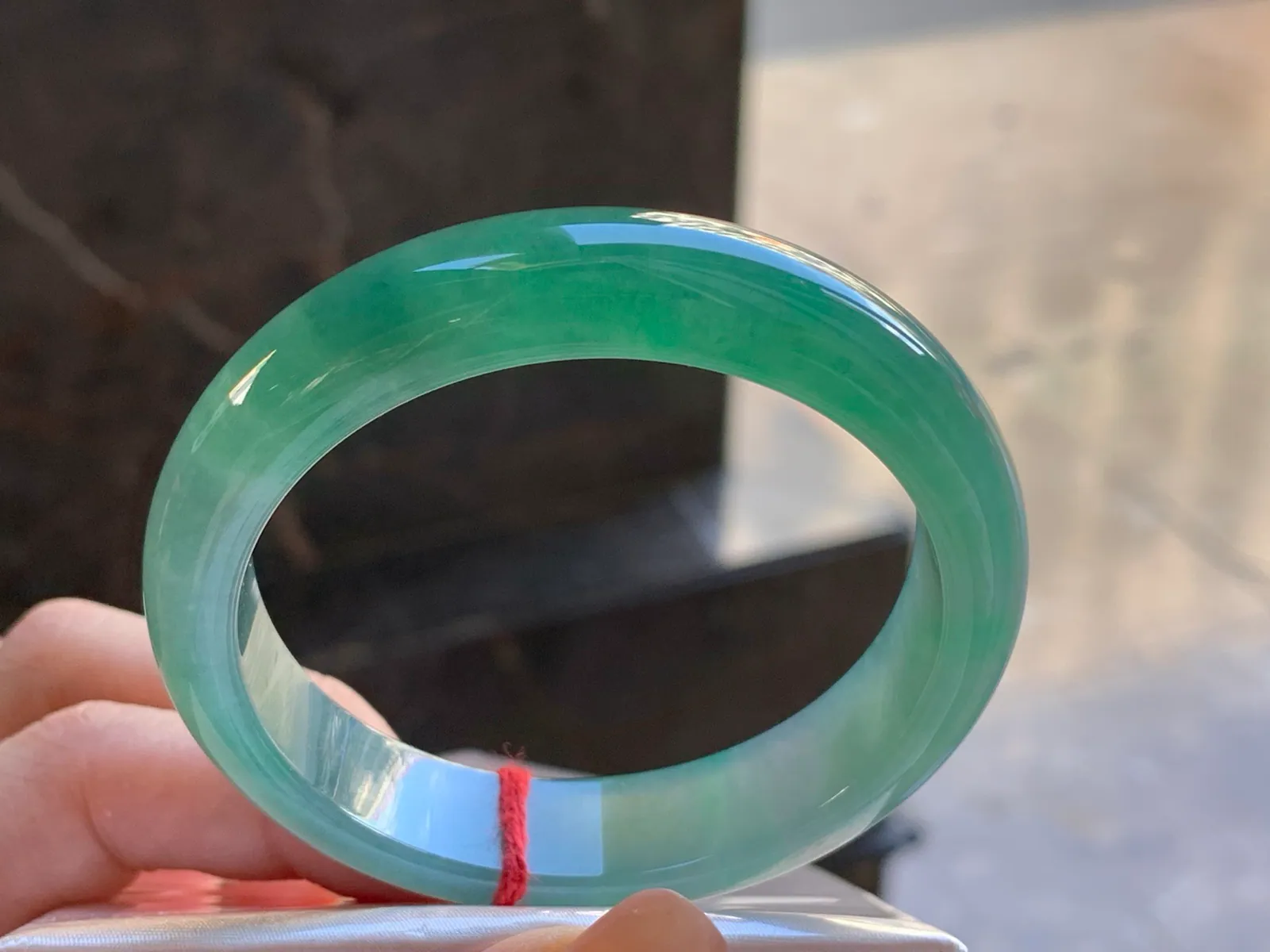 Natural Type A Jadeite Bangle, Icy, Blue-Green, 53.2mm