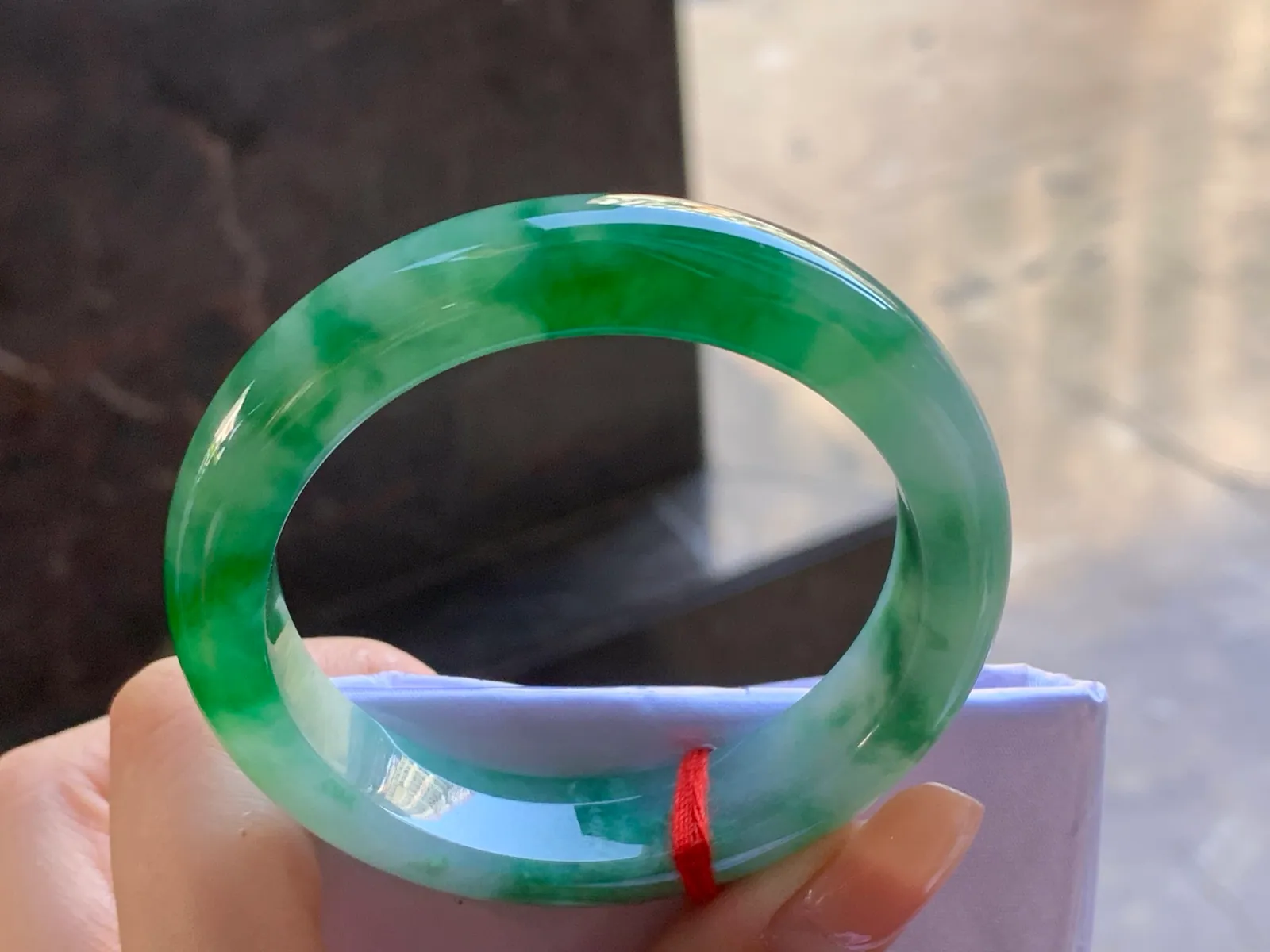 Type A Jadeite Flat Bangle, Icy-Glutinous Vivid Green, 53mm (7)
