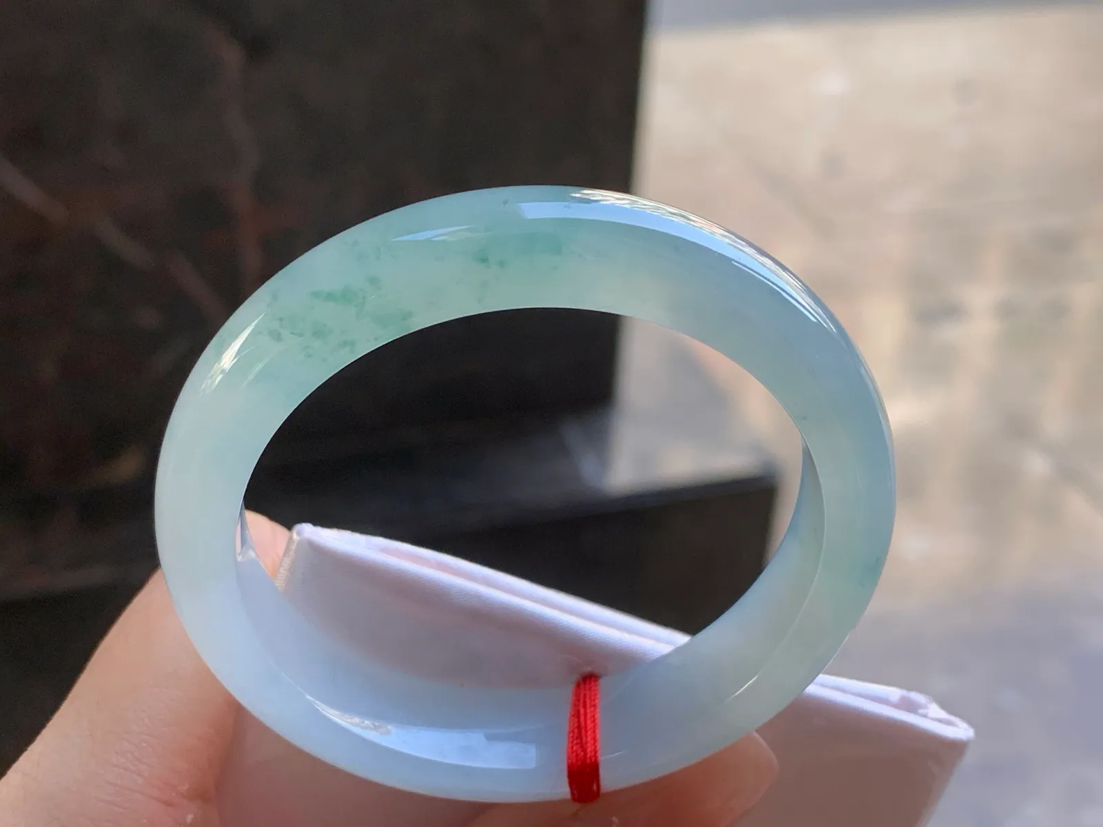 Type A Jadeite Flat Bangle, Icy Green Flower, 52.3mm (7)