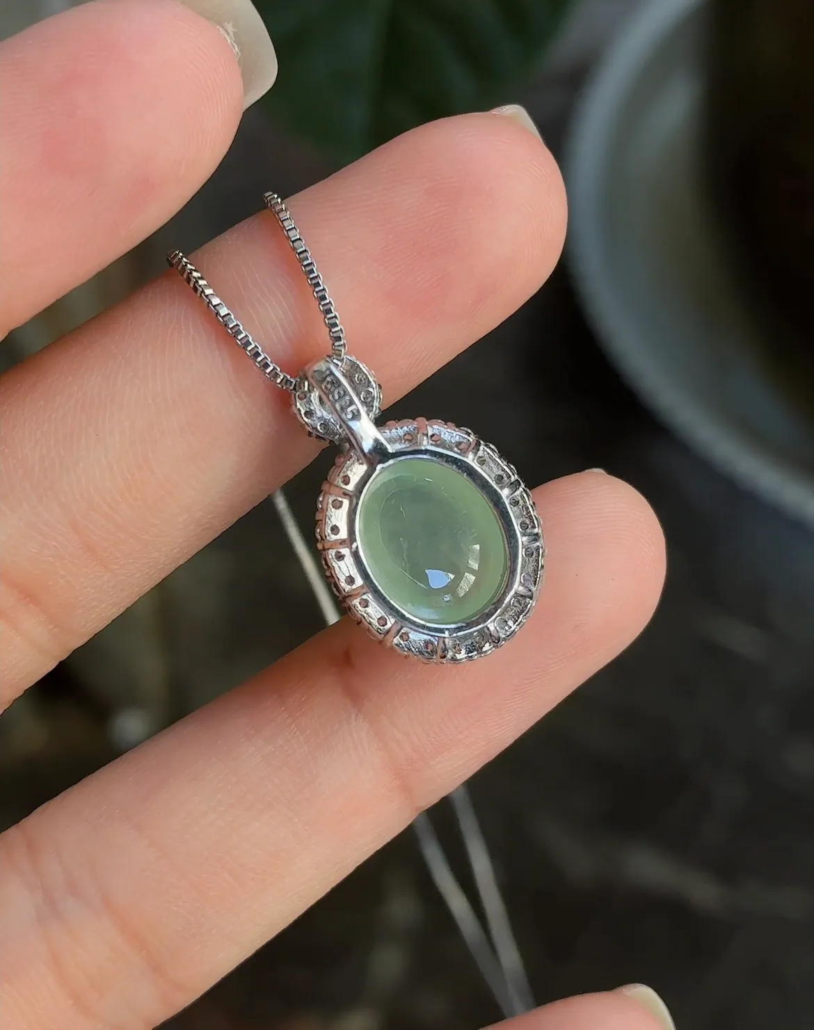 Type A Jadeite Cabochon Pendant, Icy Light Green, 925 Silver (5)