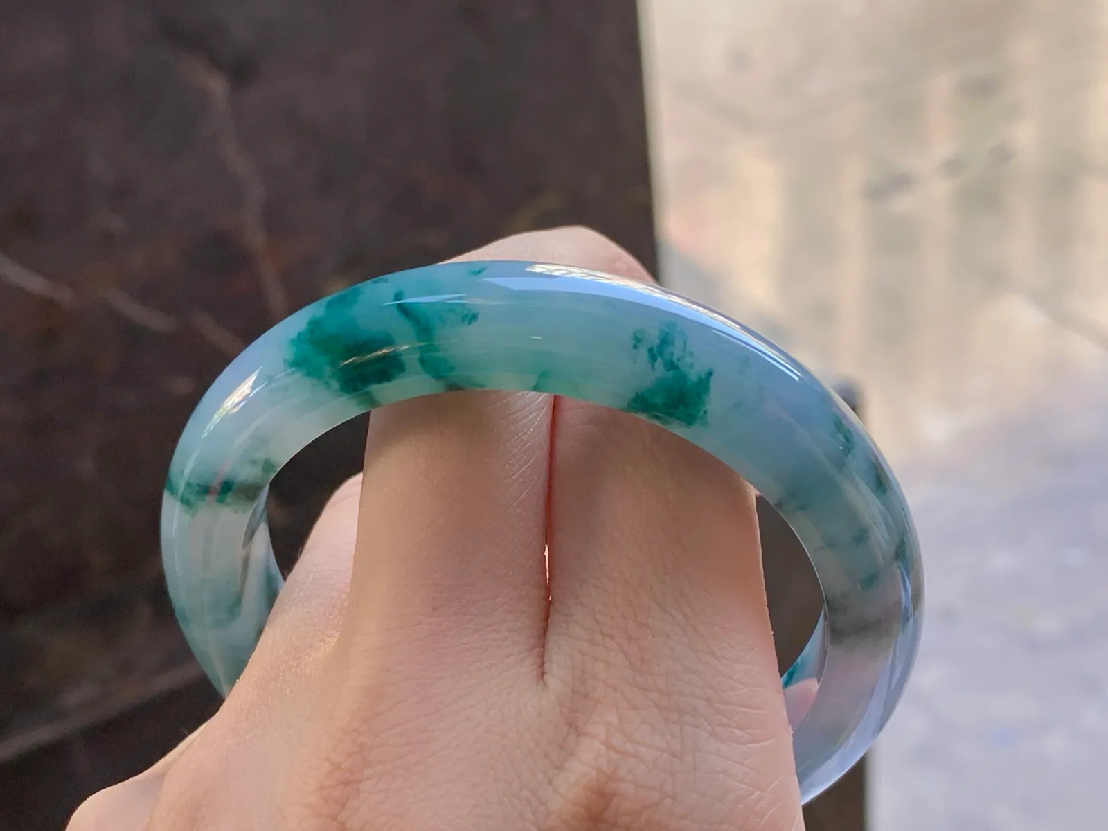 Type A Jadeite Flat Bangle, Floating Flower, 56.5mm (9)