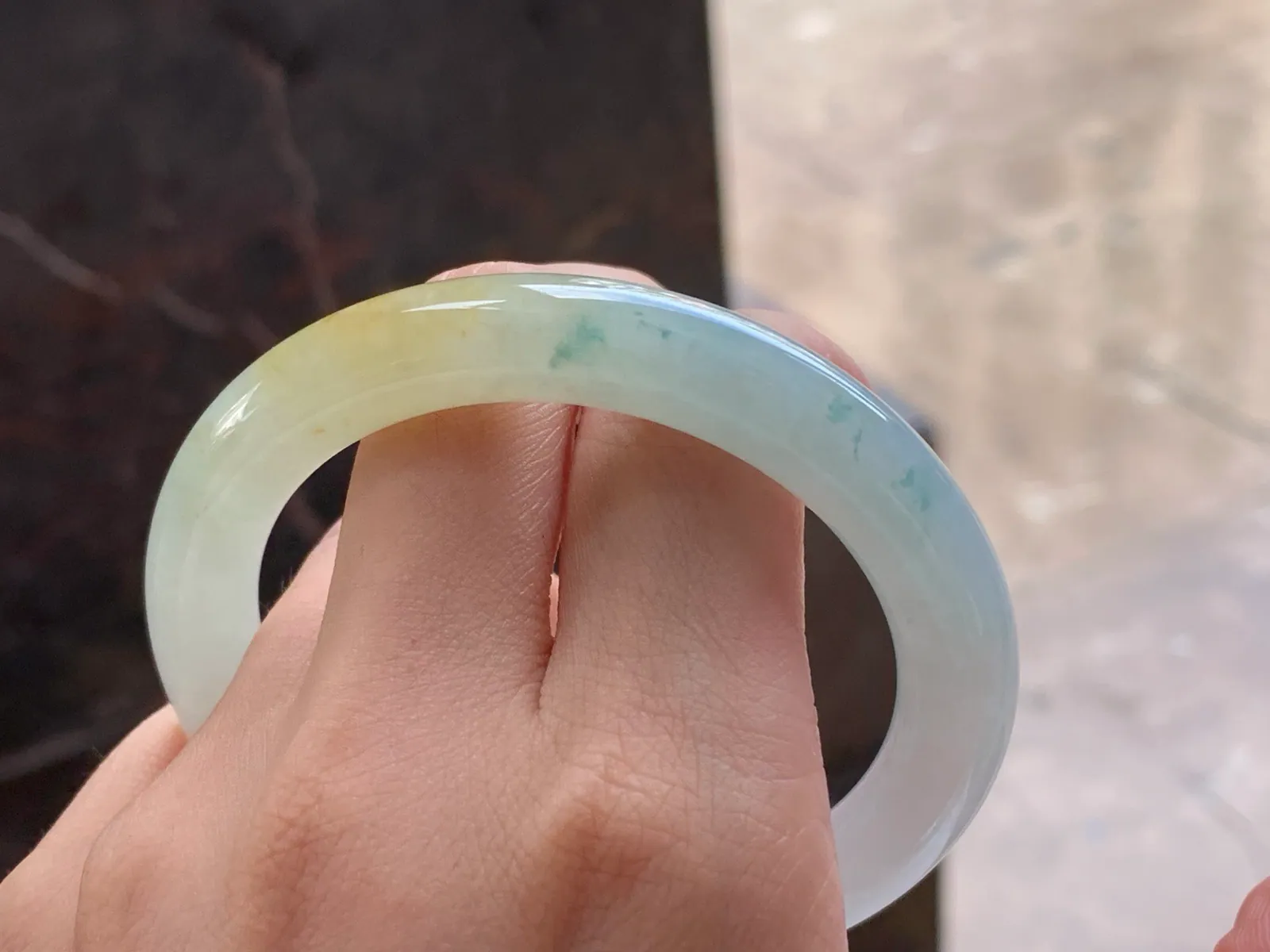 Natural Type A Jadeite Round Bangle, Yellow & Green, 55.4mm (8)