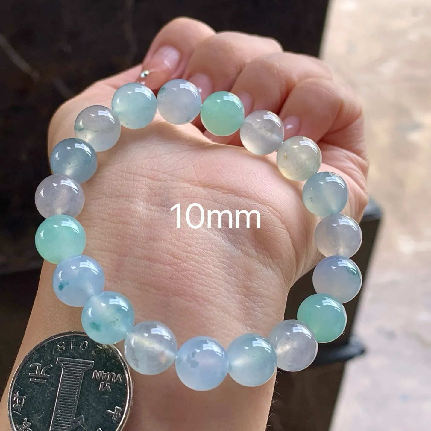 Natural Type A Jadeite Bead Bracelet, Icy Multicolor, 10mm