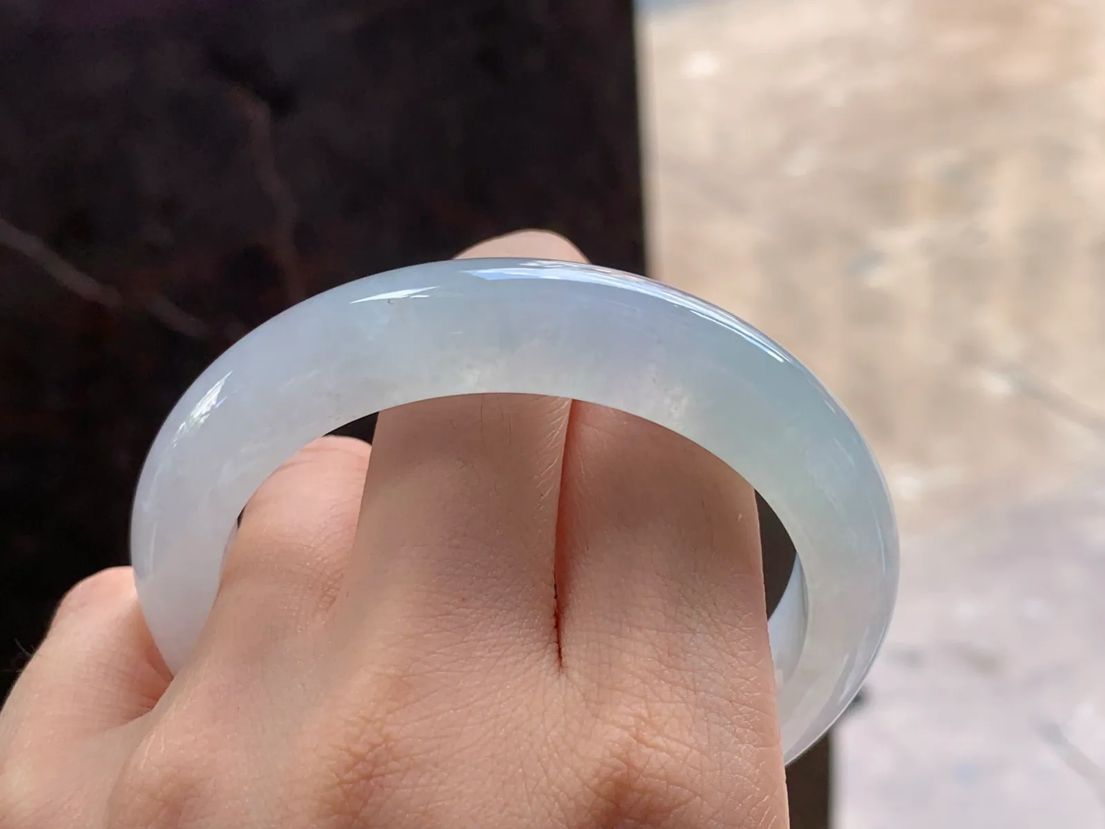 Natural Type A Jadeite Bangle, Icy-Glutinous White, 57mm (7)
