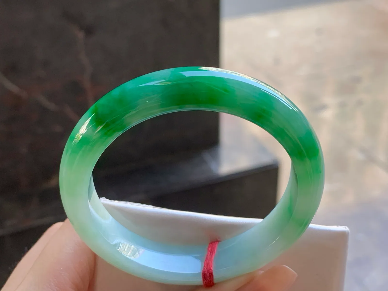 Type A Jadeite Flat Bangle, Spicy Green, 55.6mm (6)