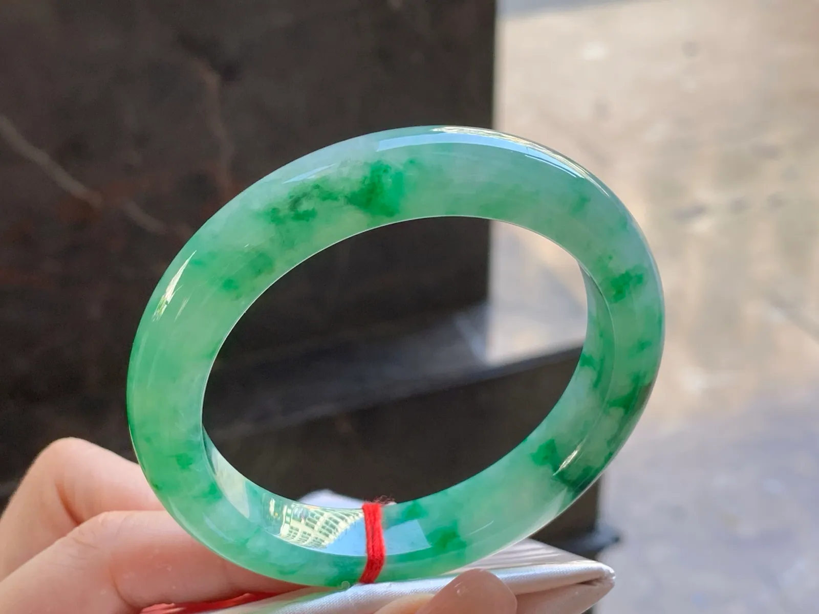 Type A Jadeite Flat Bangle, Floating Flower, 57.2mm (3)