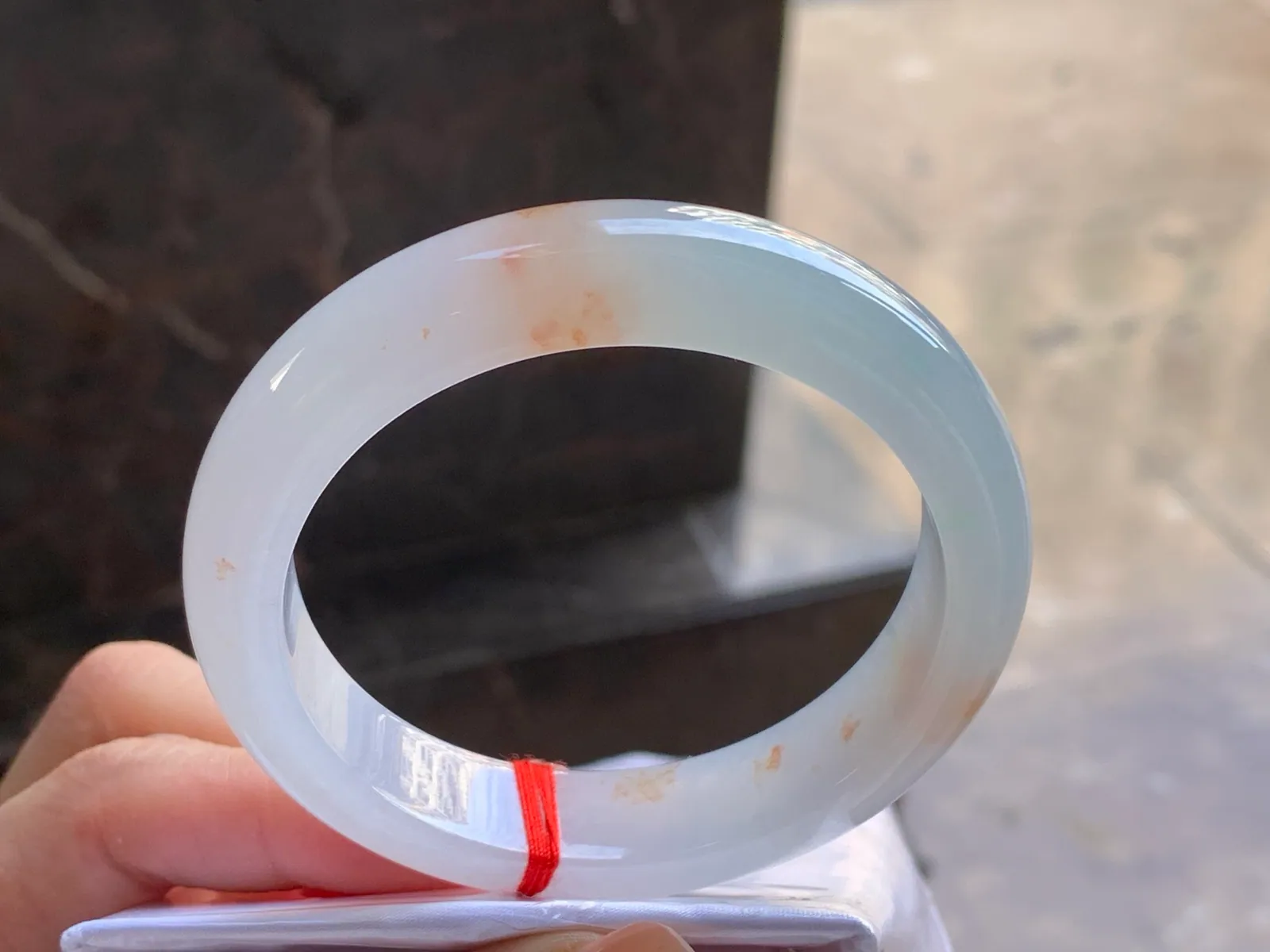 Natural Type A Jadeite Bangle, White with Yellow Jade, 56mm