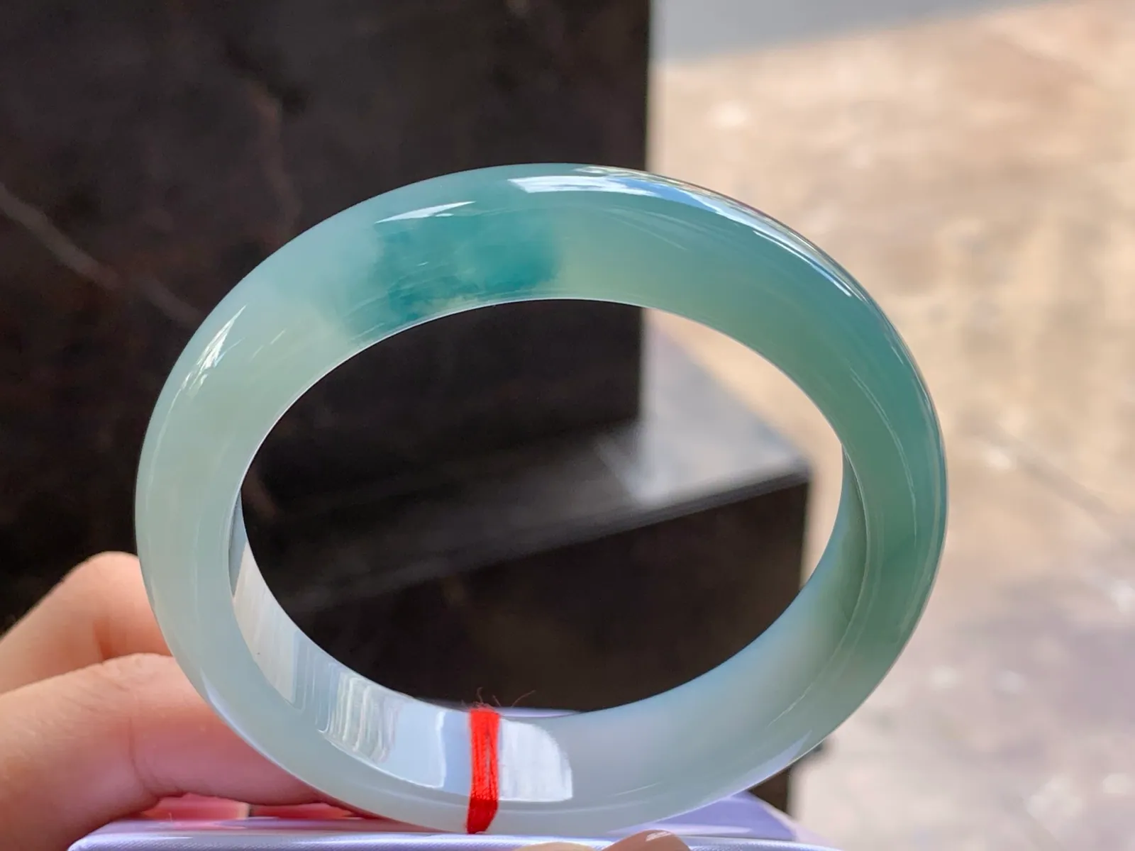 Type A Jadeite Flat Bangle, Icy-Glutinous Blue-Green, 57.8mm