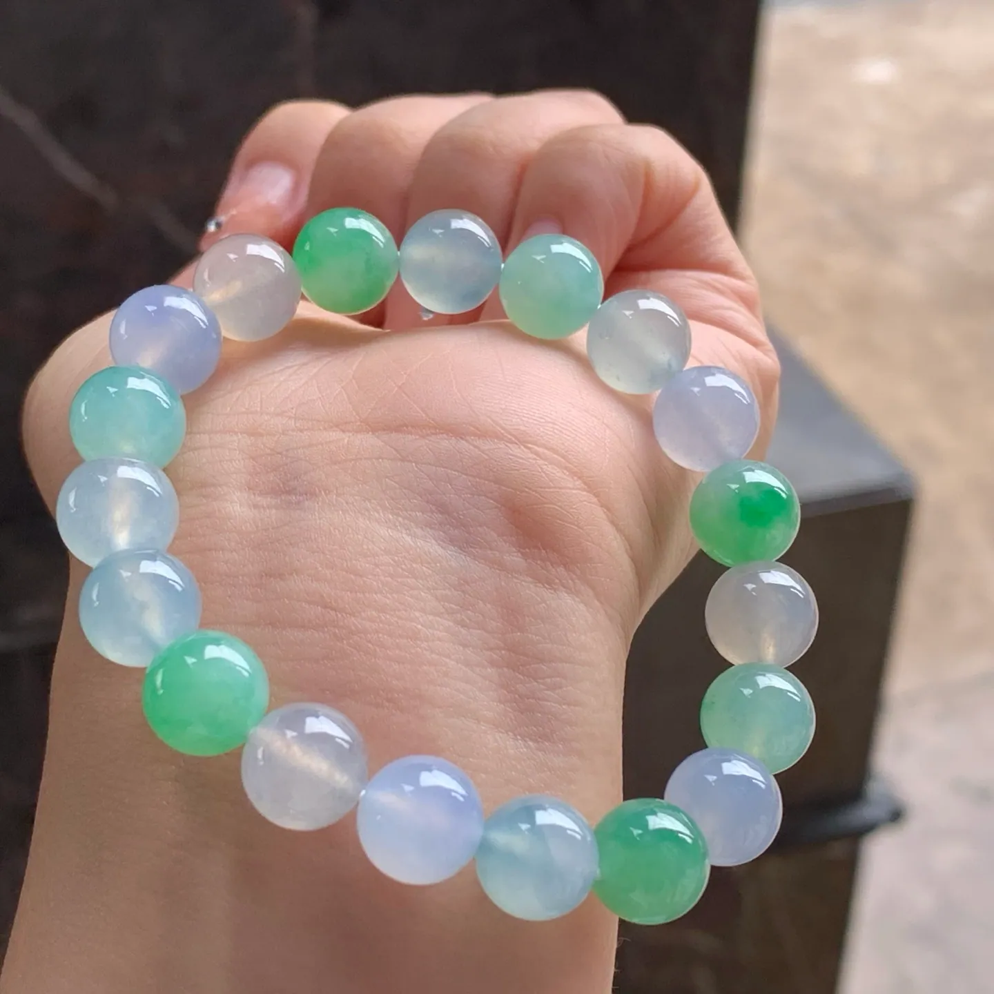 Type A Jadeite Bead Bracelet, Icy Multicolor, 10.1mm (3)