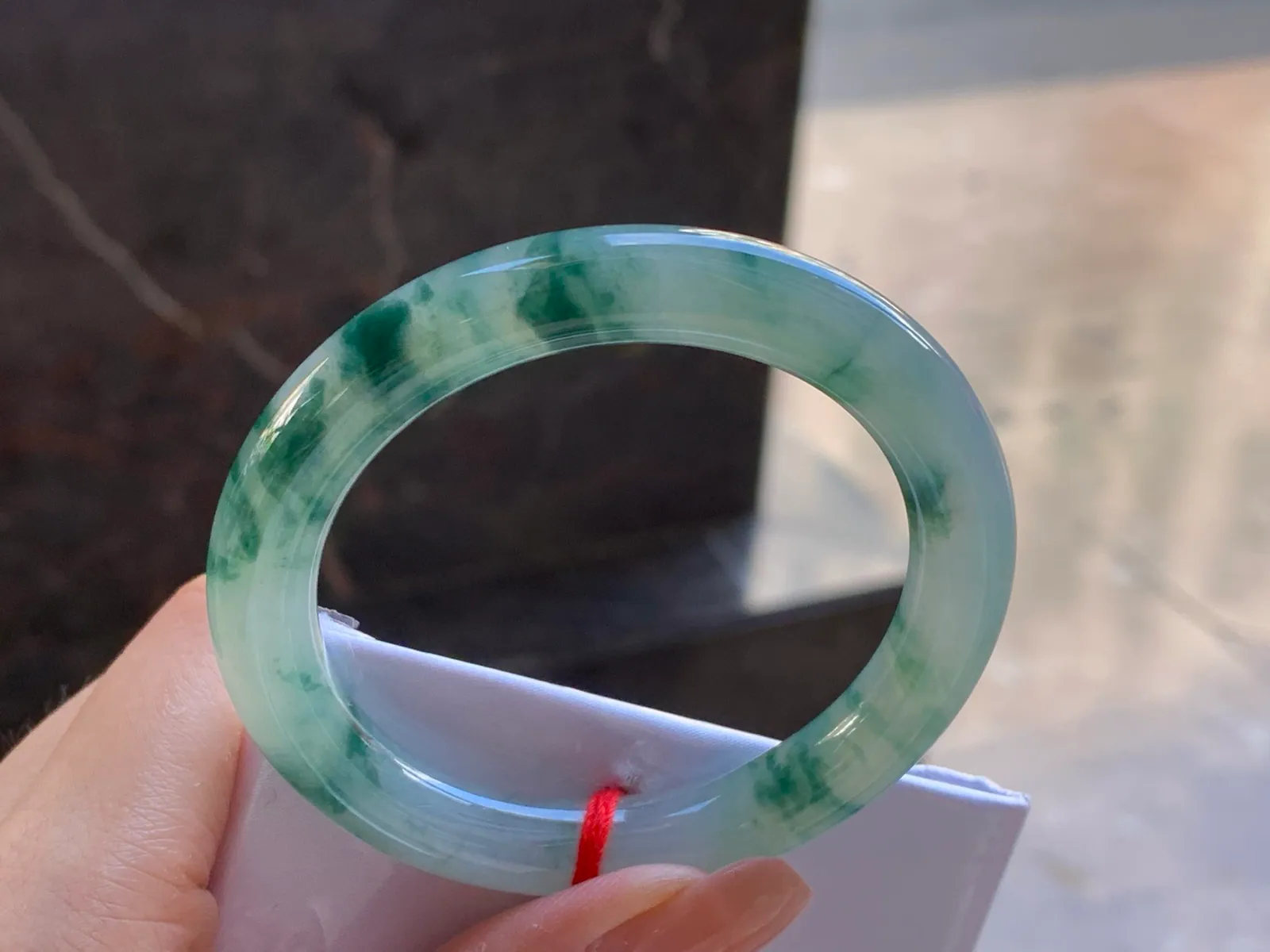 Natural Type A Jadeite Round Bangle, Floating Flower, 51.5mm (4)