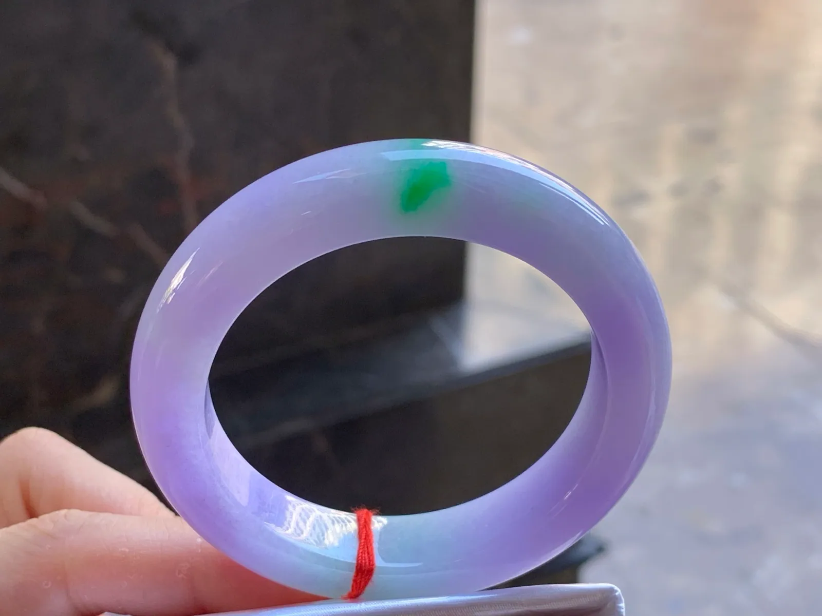 Type A Jadeite Flat Bangle, Lavender and Green, 50.6mm