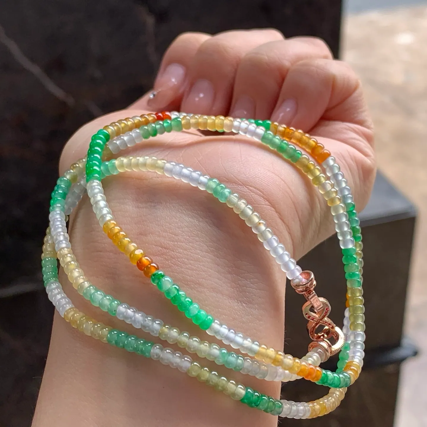 Type A Jadeite Abacus Bead Strand, Icy Three-Color, 3.4mm (3)