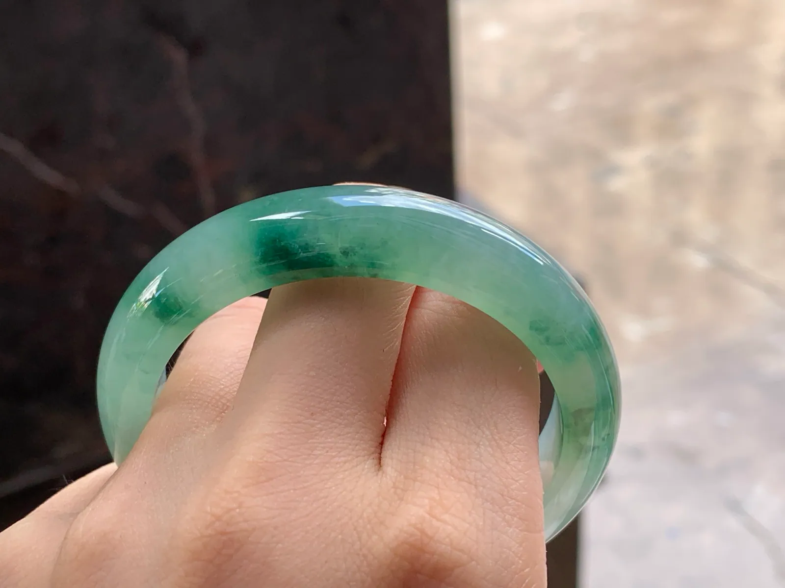 Type A Jadeite Bangle, Icy, Green Floating Flowers, 54mm (8)