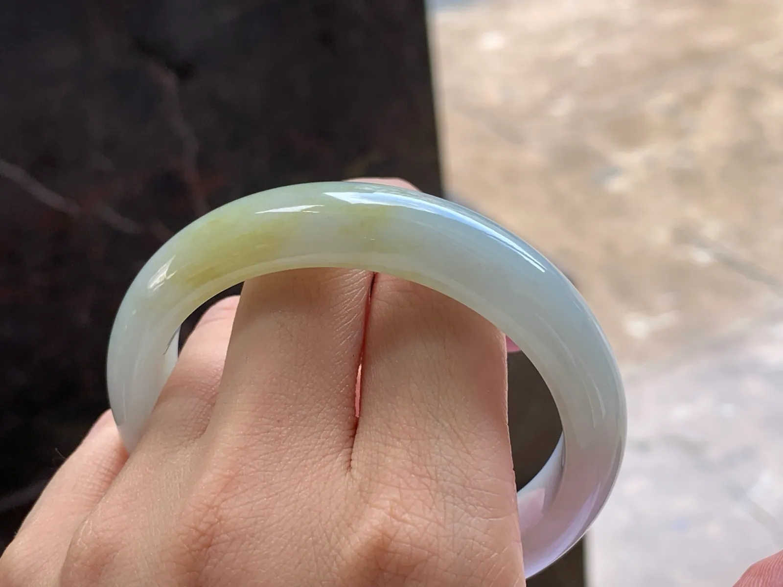 Type A Jadeite Bangle, White with Light Yellow, 57.5mm (9)