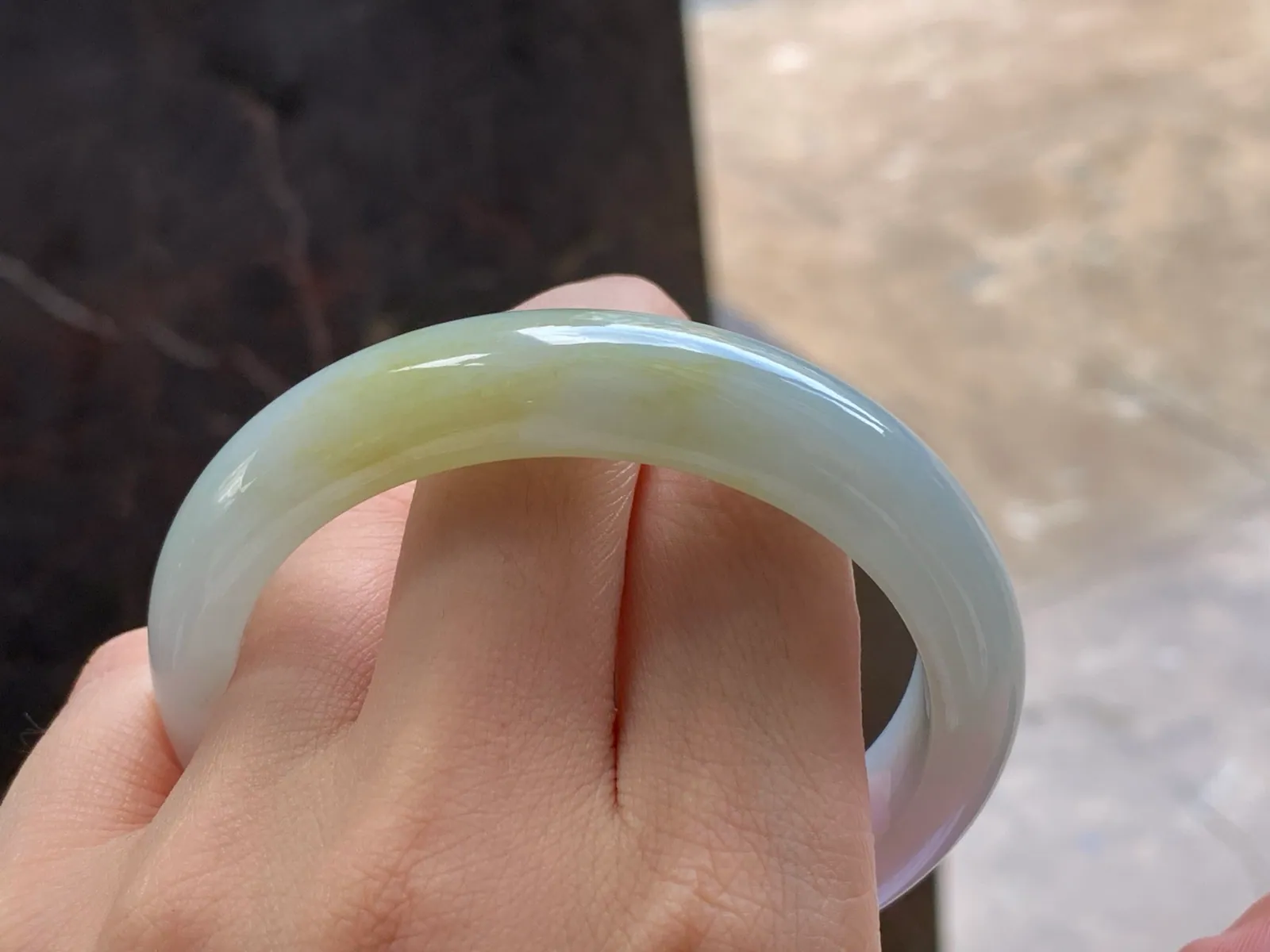 Type A Jadeite Bangle, White with Light Yellow, 57.5mm (8)