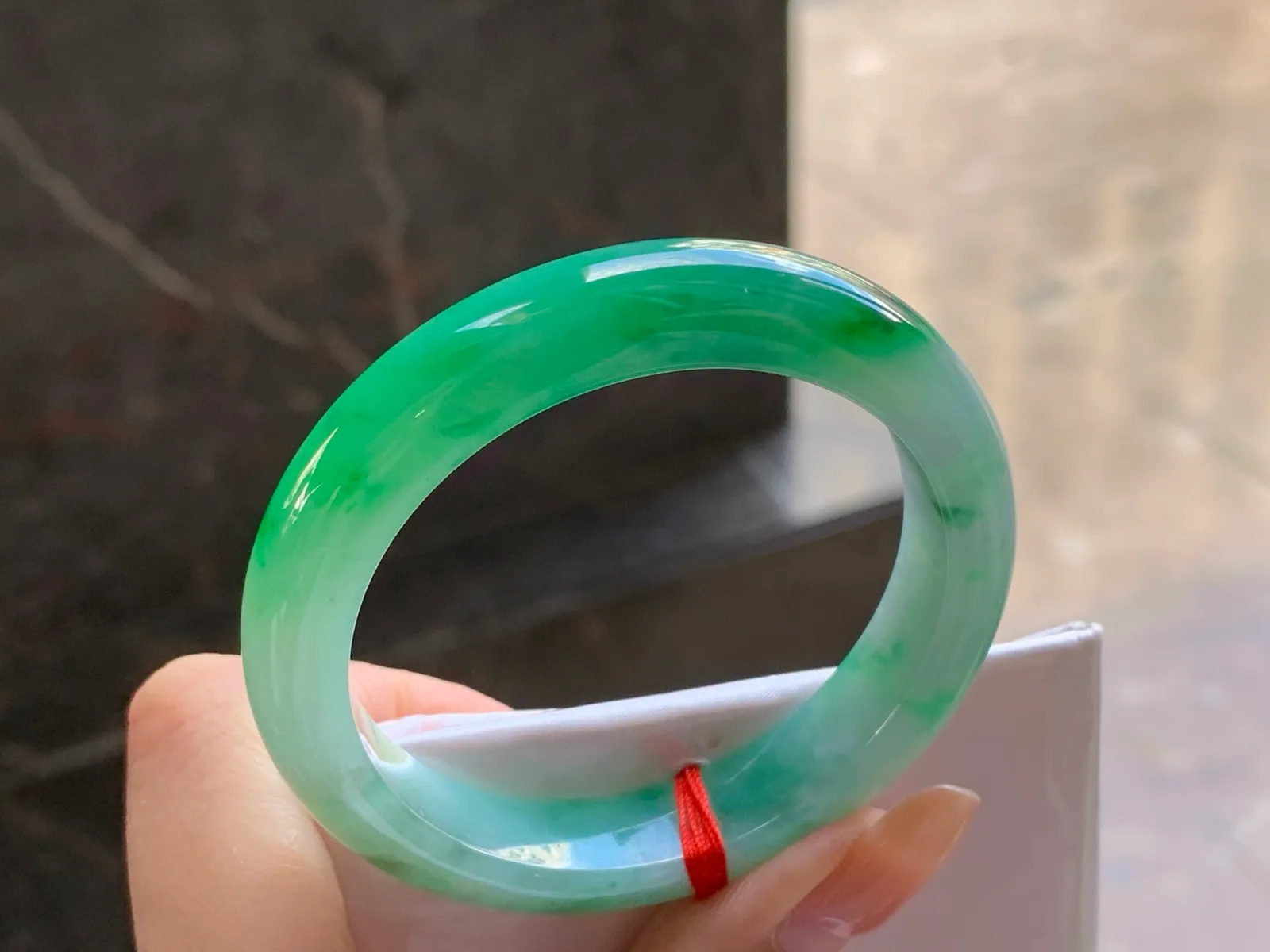 Natural Type A Jadeite Bangle, Icy Green on White, 50.5mm (5)