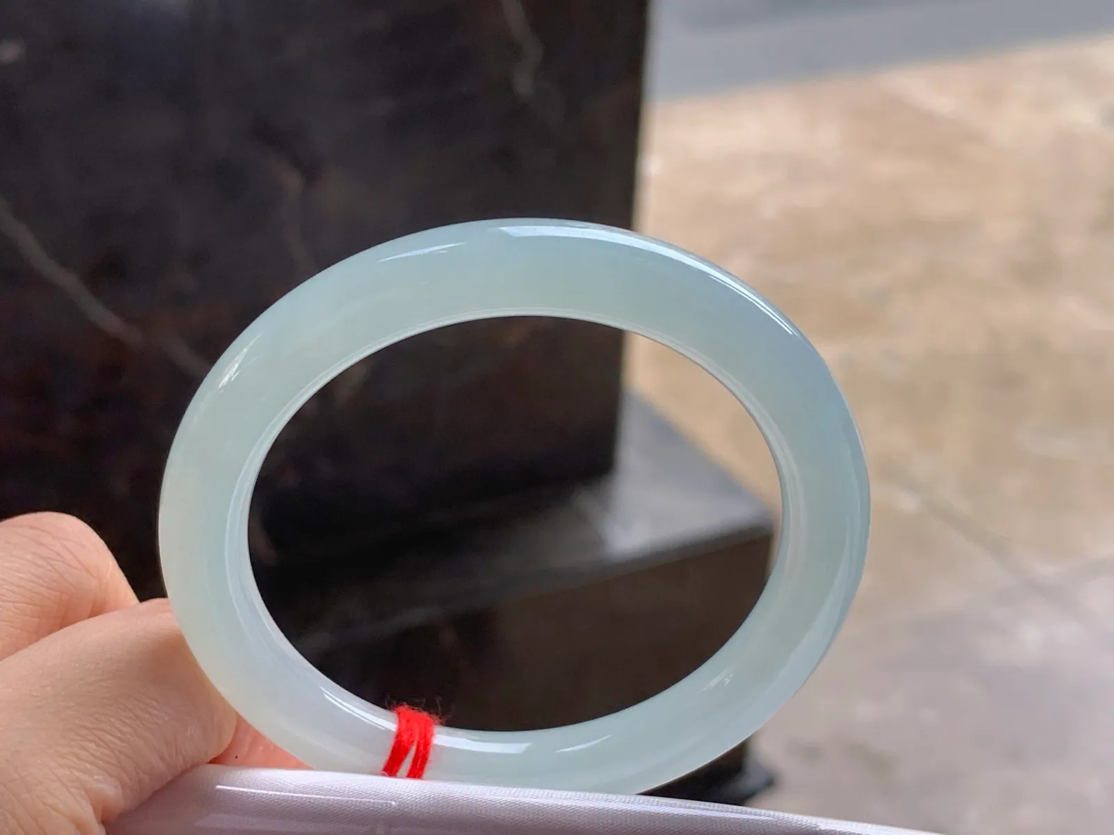 Natural Type A Jadeite Round Bangle, Pale Blue-Green, 53mm