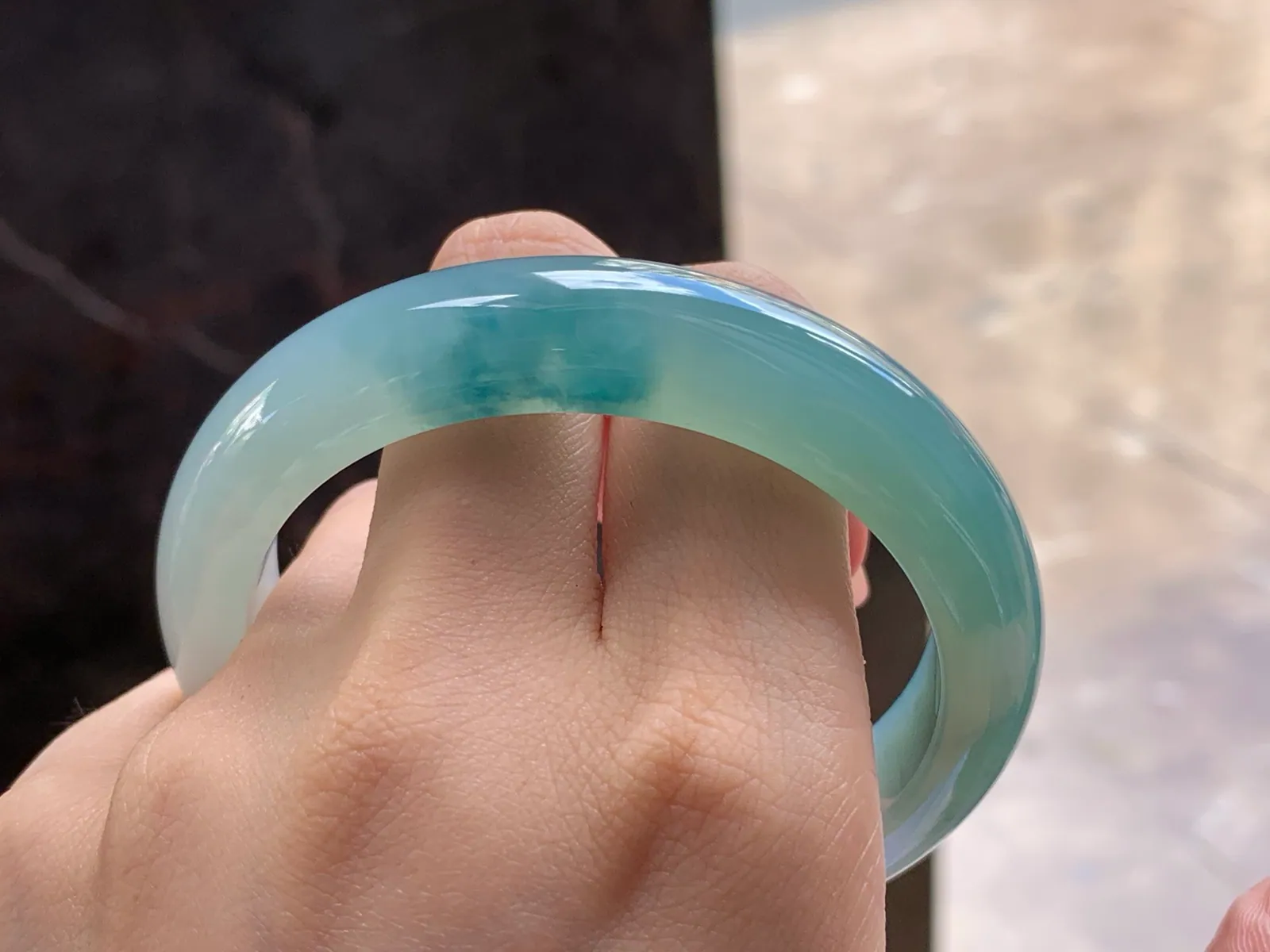 Type A Jadeite Flat Bangle, Icy-Glutinous Blue-Green, 57.8mm (10)