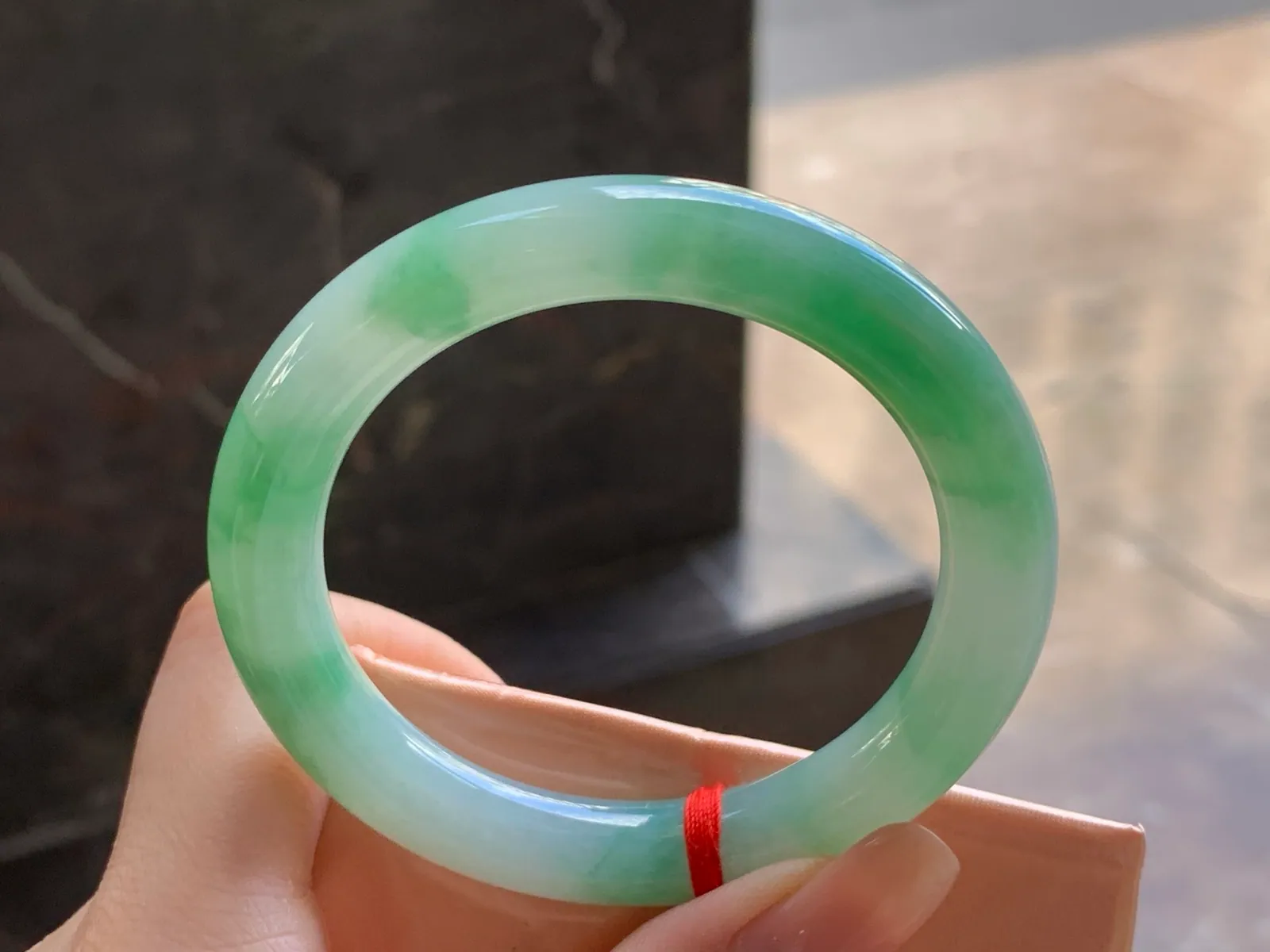 Natural Type A Jadeite Round Bangle, Green Floral, 52.3mm (6)