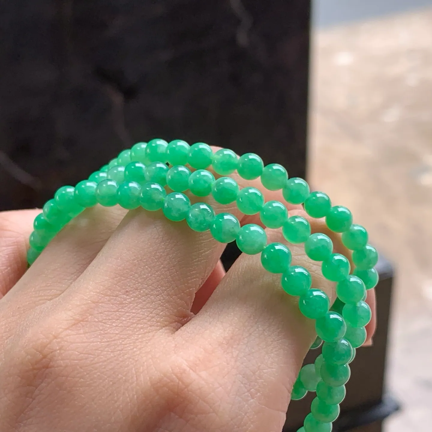 Type A Jadeite Bead Strand, Full Apple Green, 4.6–5mm (10)