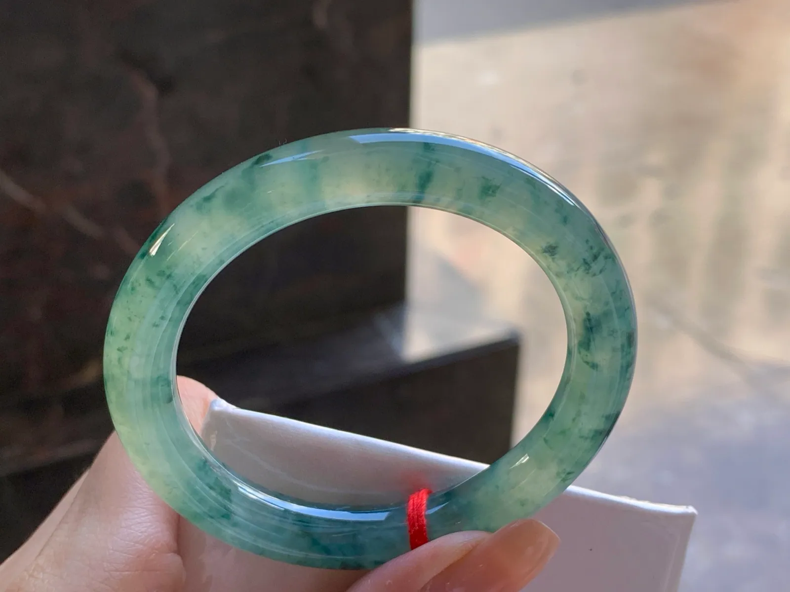 天然A货翡翠 冰种 飘花 圆条福镯 圈口54.2mm (7)