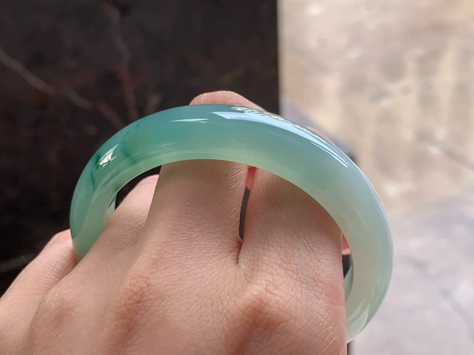 Type A Jadeite Flat Bangle, Icy-Glutinous Green Flower, 54mm (9)