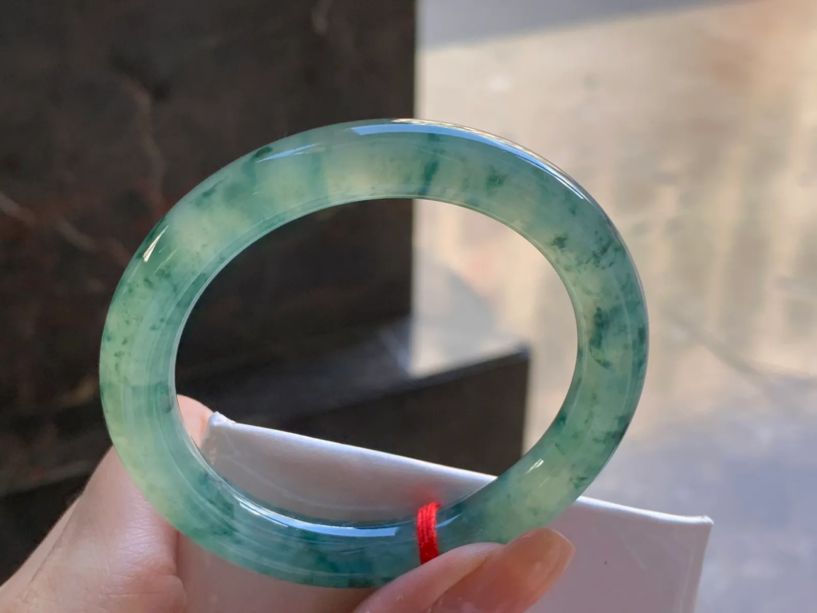 天然A货翡翠 冰种 飘花 圆条福镯 圈口54.2mm (5)