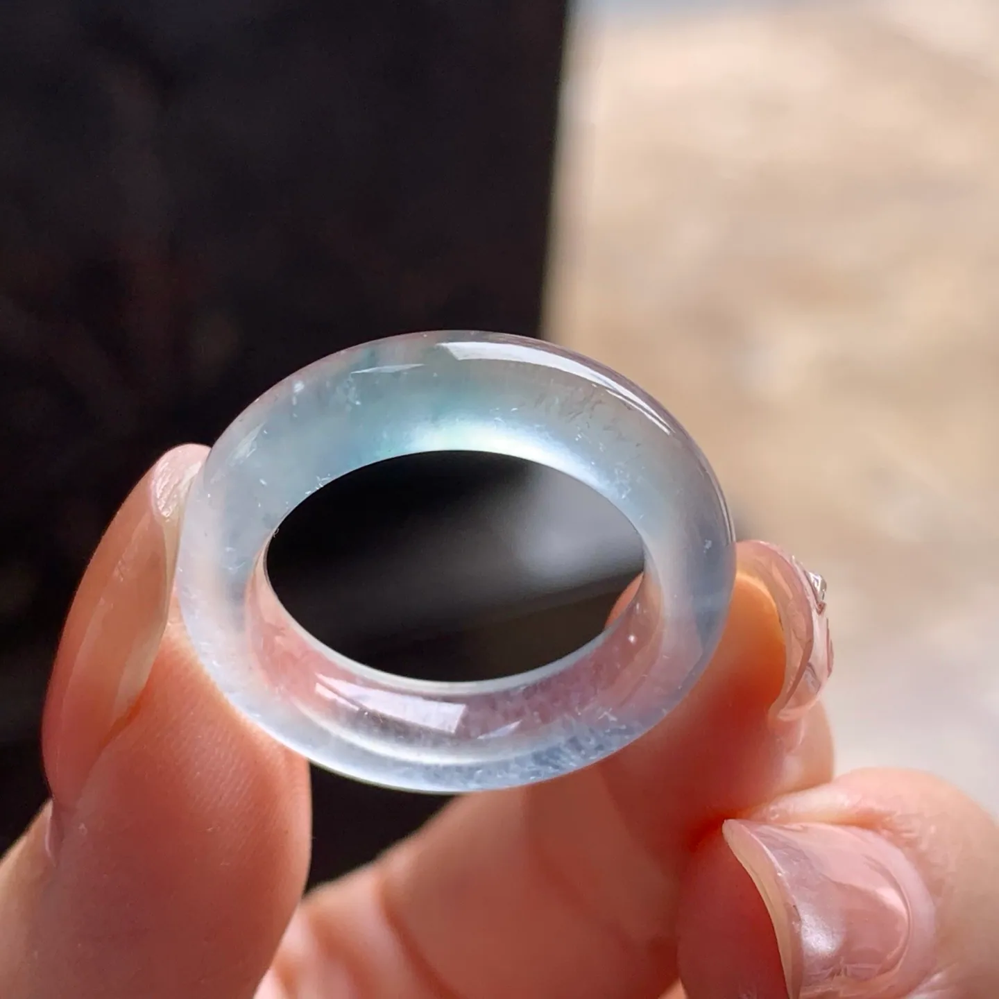 Natural Type A Glassy Jadeite Band Ring, Colorless, 17.1mm