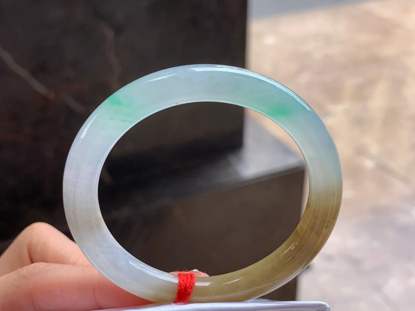 Type A Jadeite Round Bangle, Glutinous Yellow & Green, 51mm