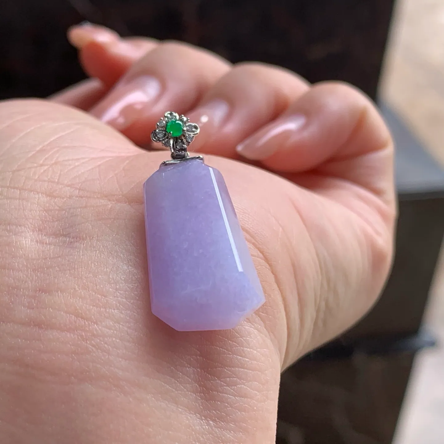 Type A Jadeite Plain Tablet Pendant, Lavender, Gold Bail (4)