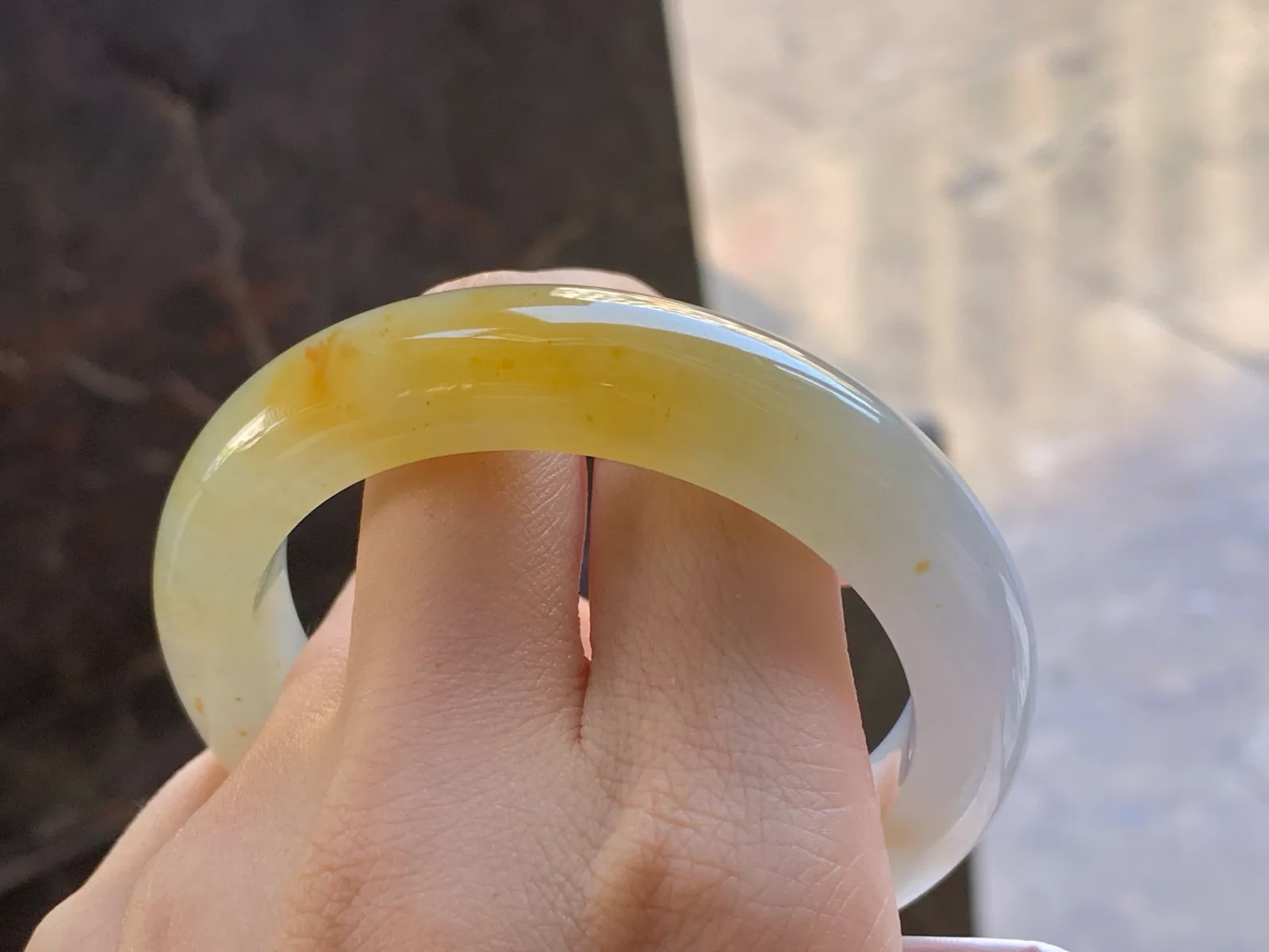Type A Jadeite Flat Bangle, Icy-Glutinous Yellow, 54.6mm (9)